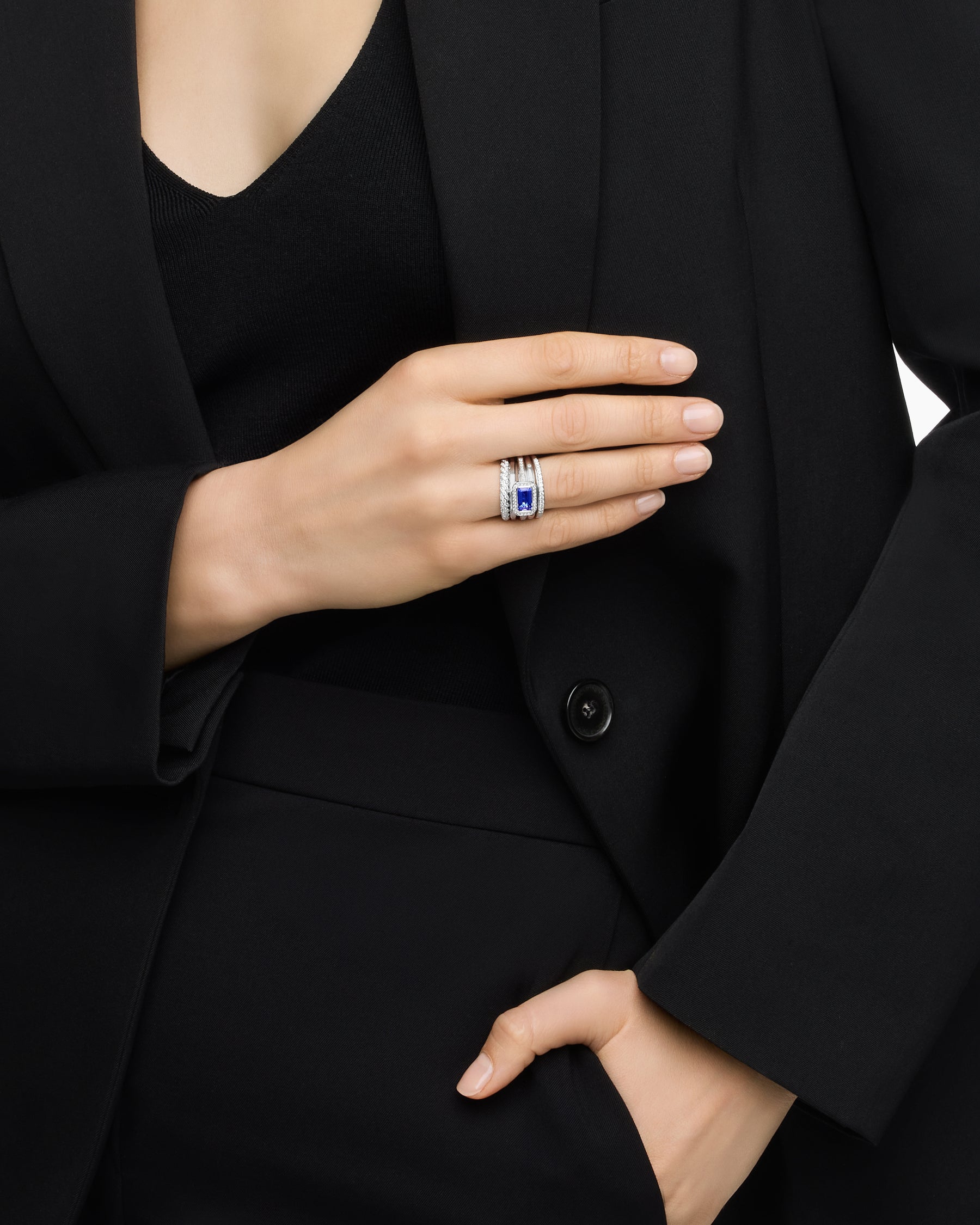 Alternative view of Stax Five Row Ring in 18K White Gold with Tanzanite and Diamonds, 14mm
