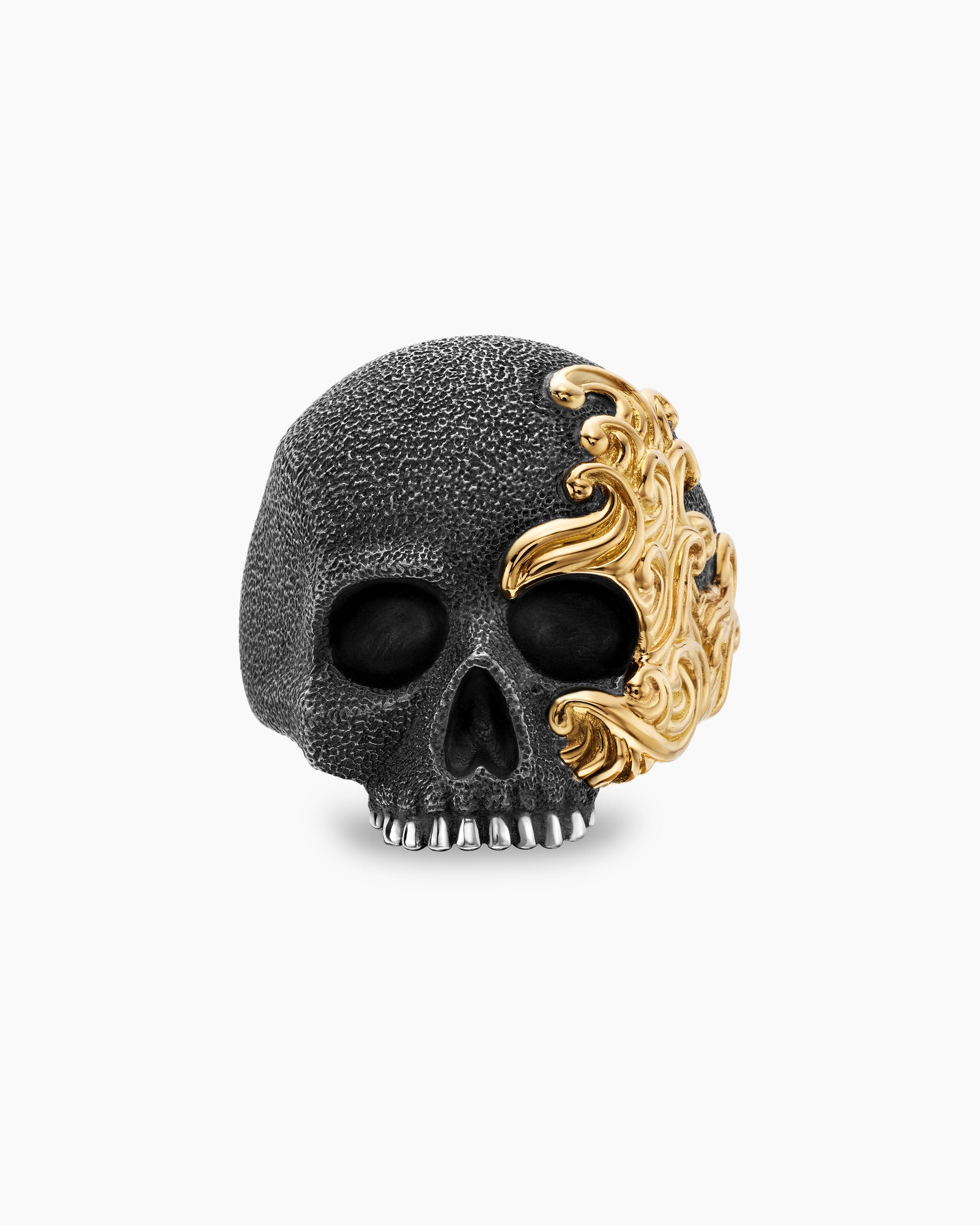Waves Skull Ring in Sterling Silver with 18K Yellow Gold, 24mm - Image 4