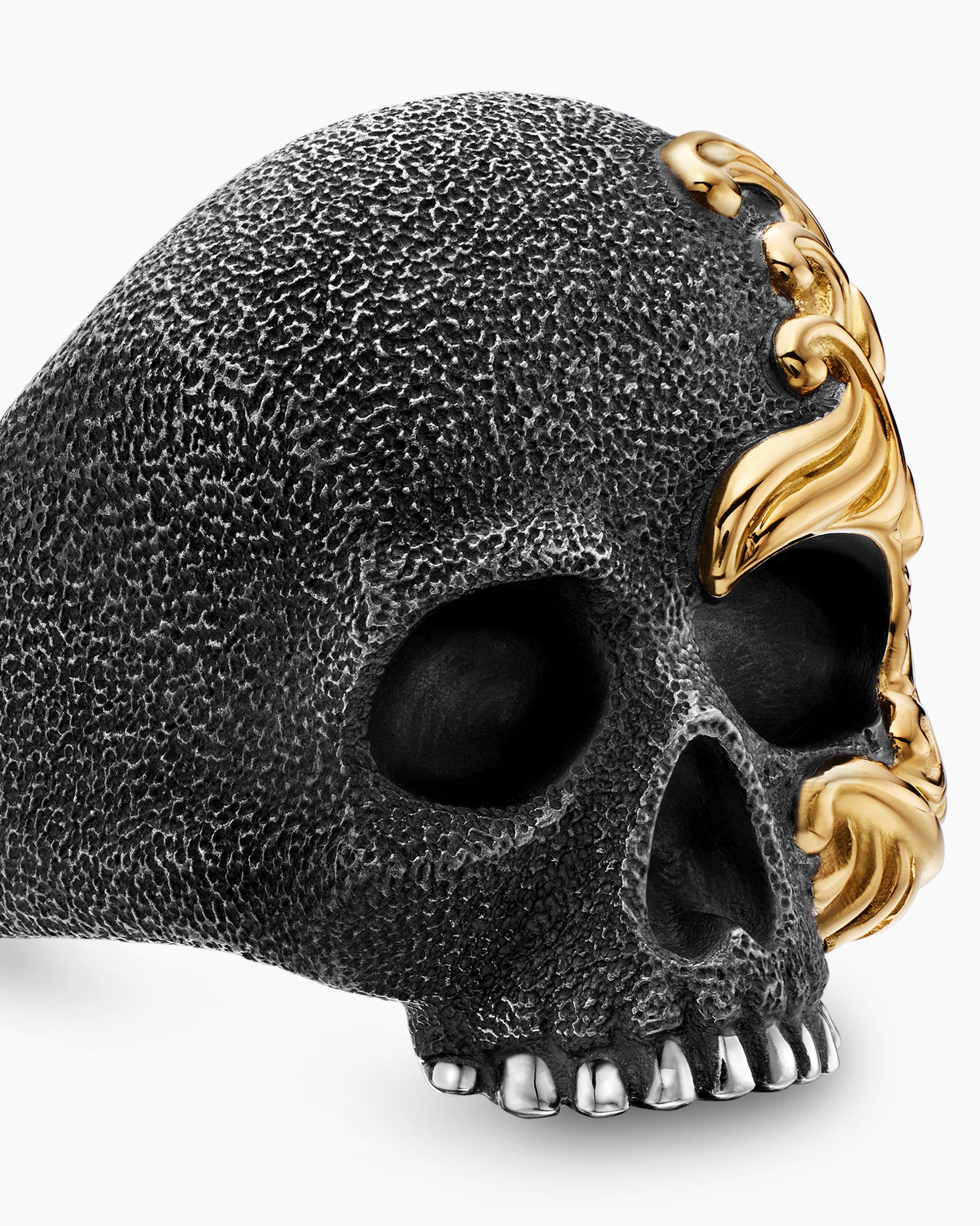 Waves Skull Ring in Sterling Silver with 18K Yellow Gold, 24mm - Image 5
