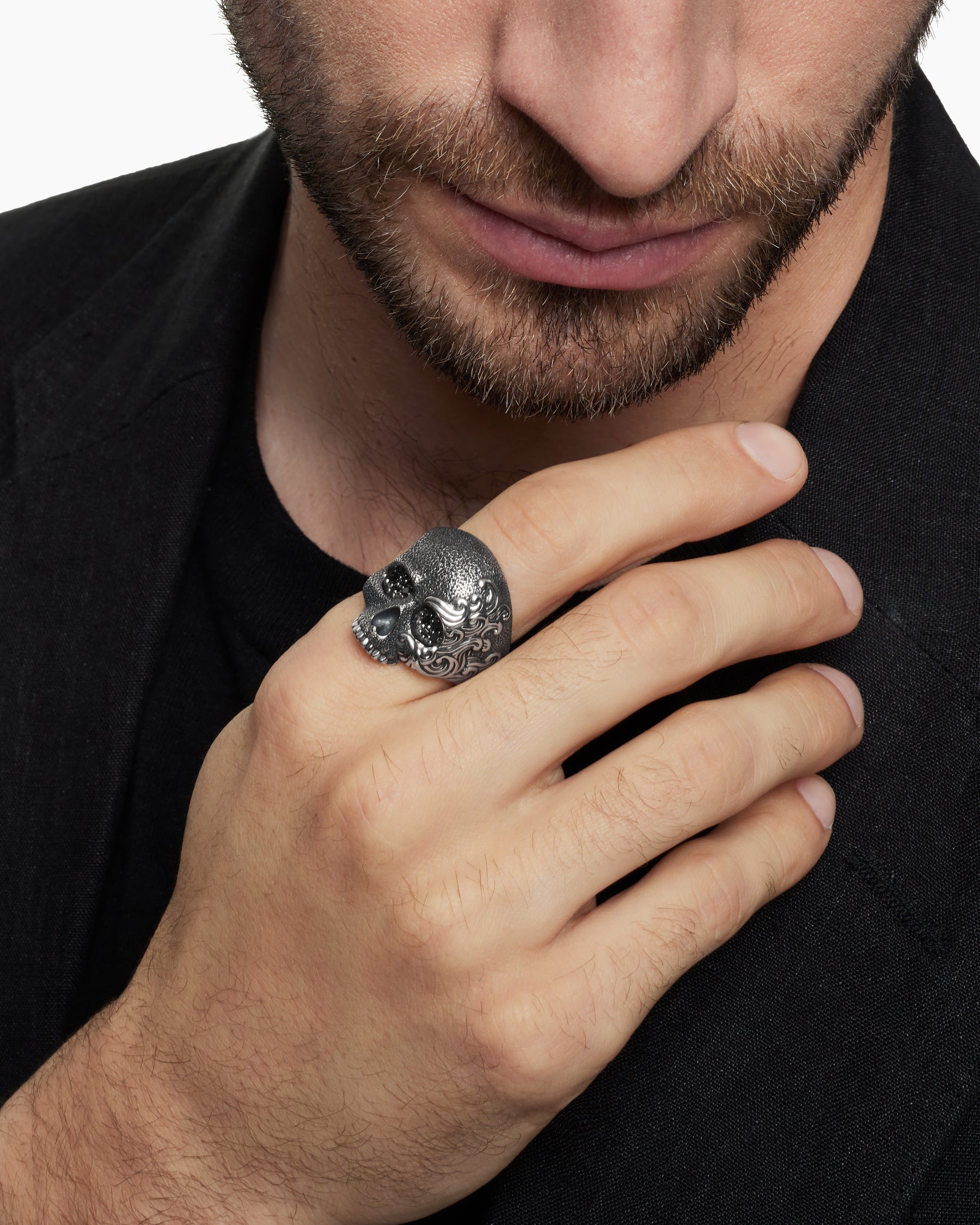 Waves Skull Ring in Sterling Silver with Black Diamonds, 24mm - Image 7