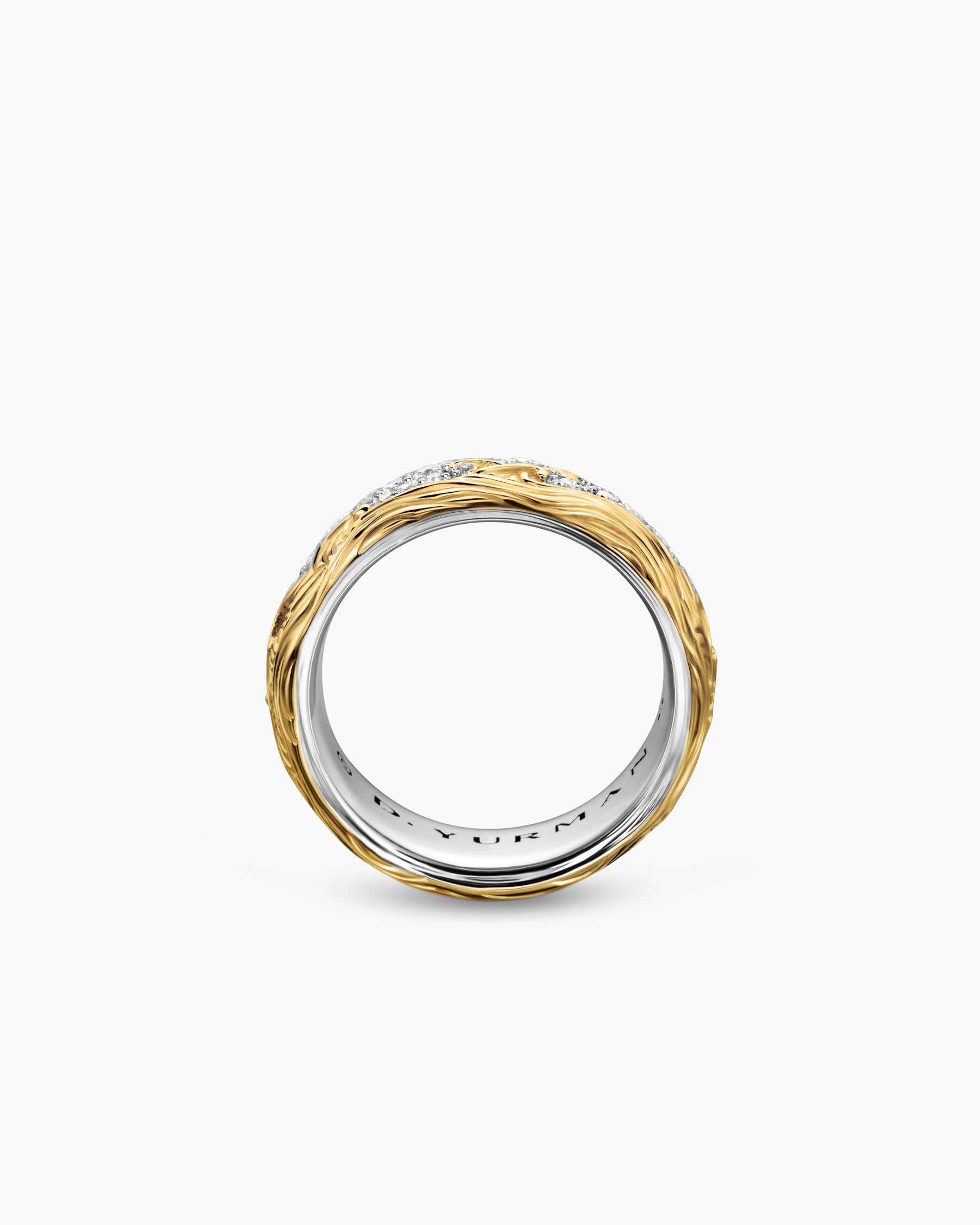 Waves Band Ring in Sterling Silver with 18K Yellow Gold with Diamonds, 8.7mm - Image 5