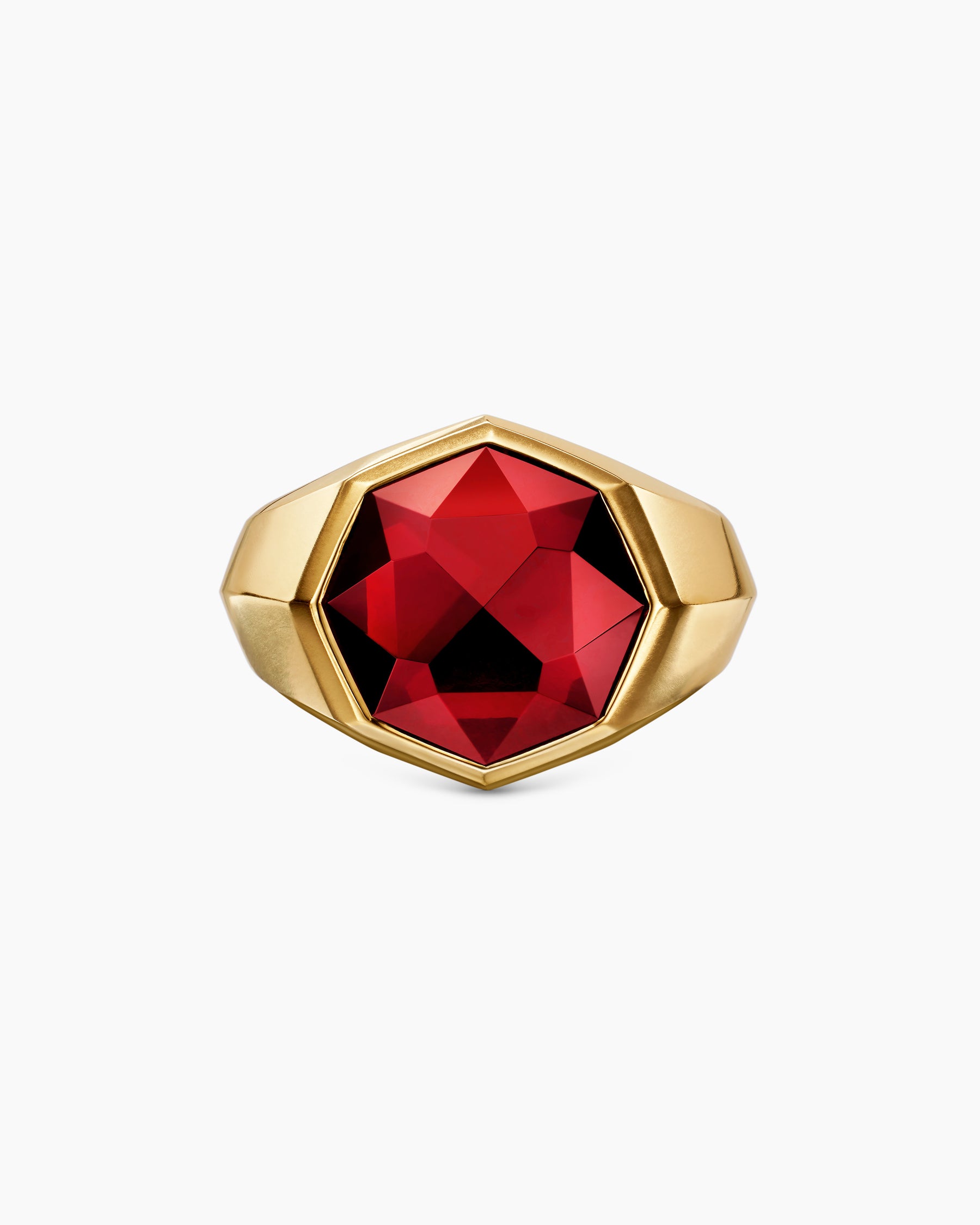 Faceted Signet Ring in 18K Yellow Gold with Garnet, 17.3mm - Image 4