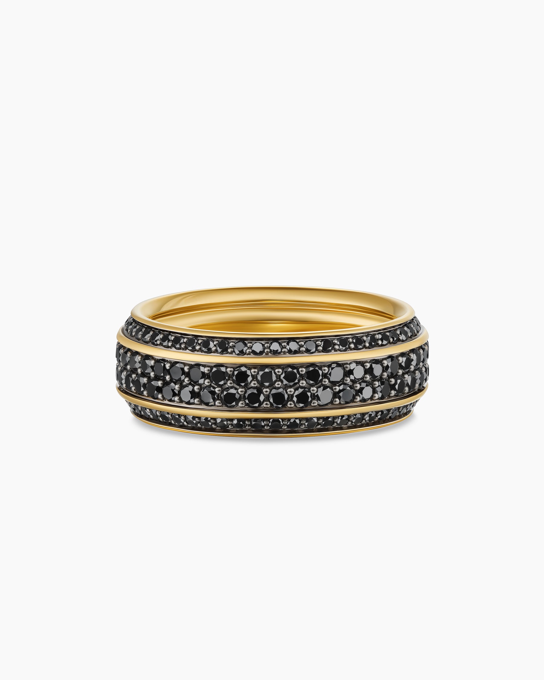 Streamline Beveled Band Ring in 18K Yellow Gold with Black Diamonds, 8.5mm