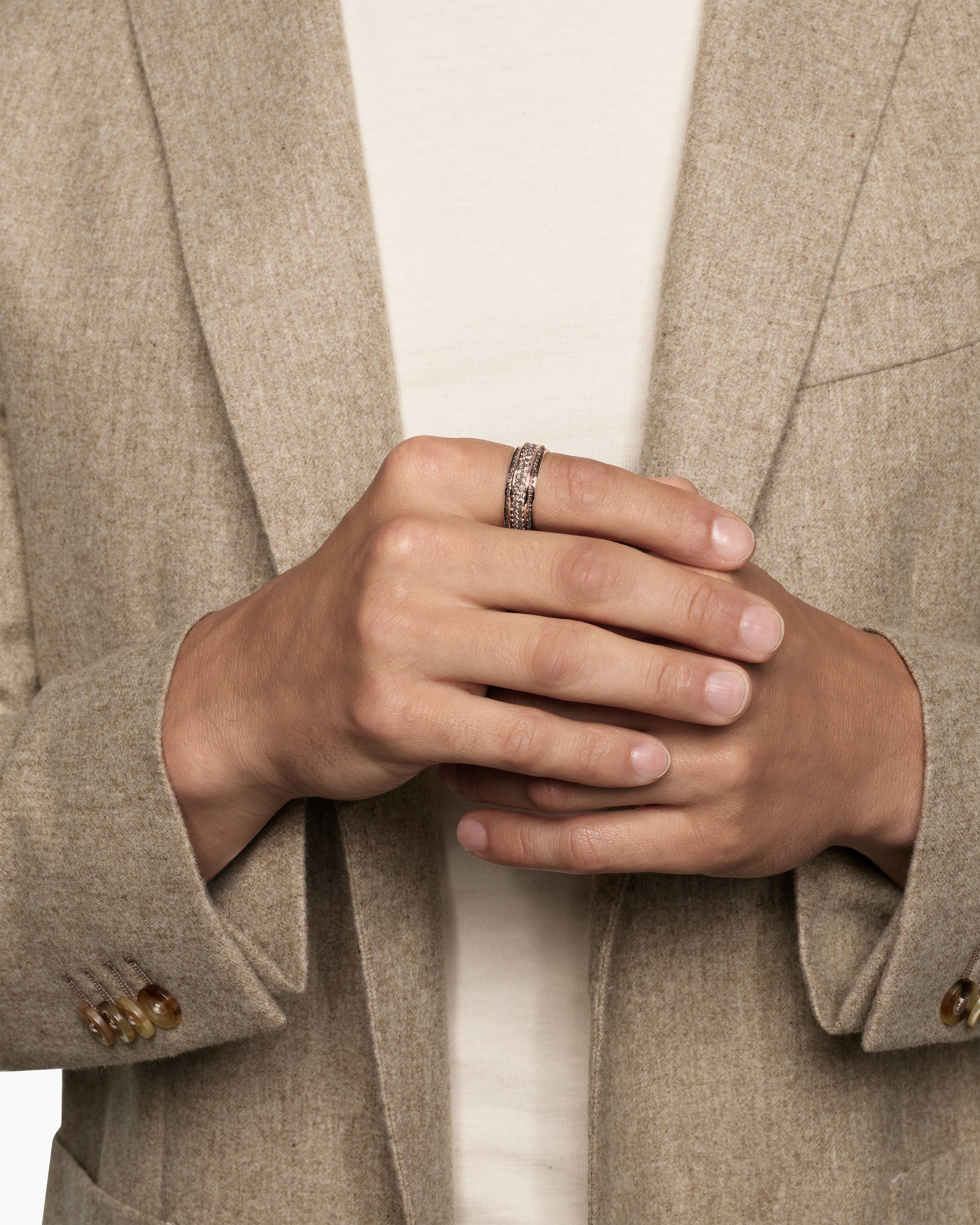Alternative view of Streamline Beveled Band Ring in 18K Rose Gold with Cognac Diamonds, 8.5mm