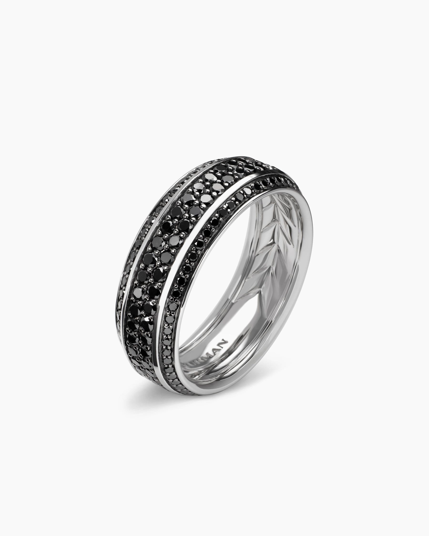 Streamline Beveled Band Ring in 18K White Gold with Black Diamonds, 8.5mm - Image 3