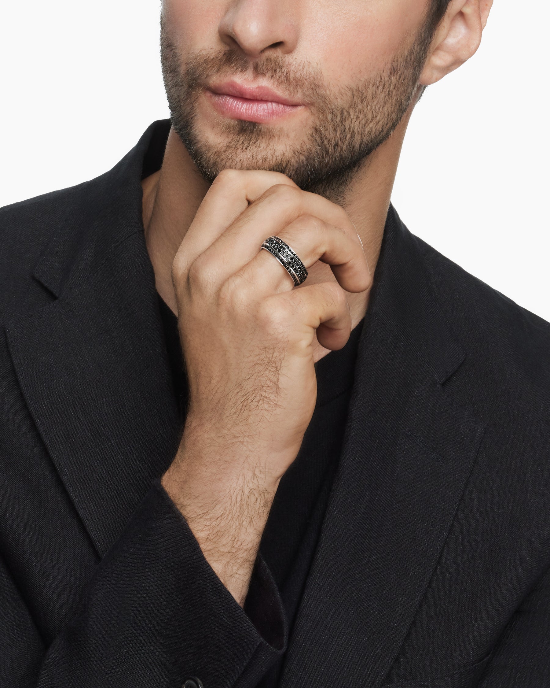 Streamline Beveled Band Ring in 18K White Gold with Black Diamonds, 8.5mm - Image 7