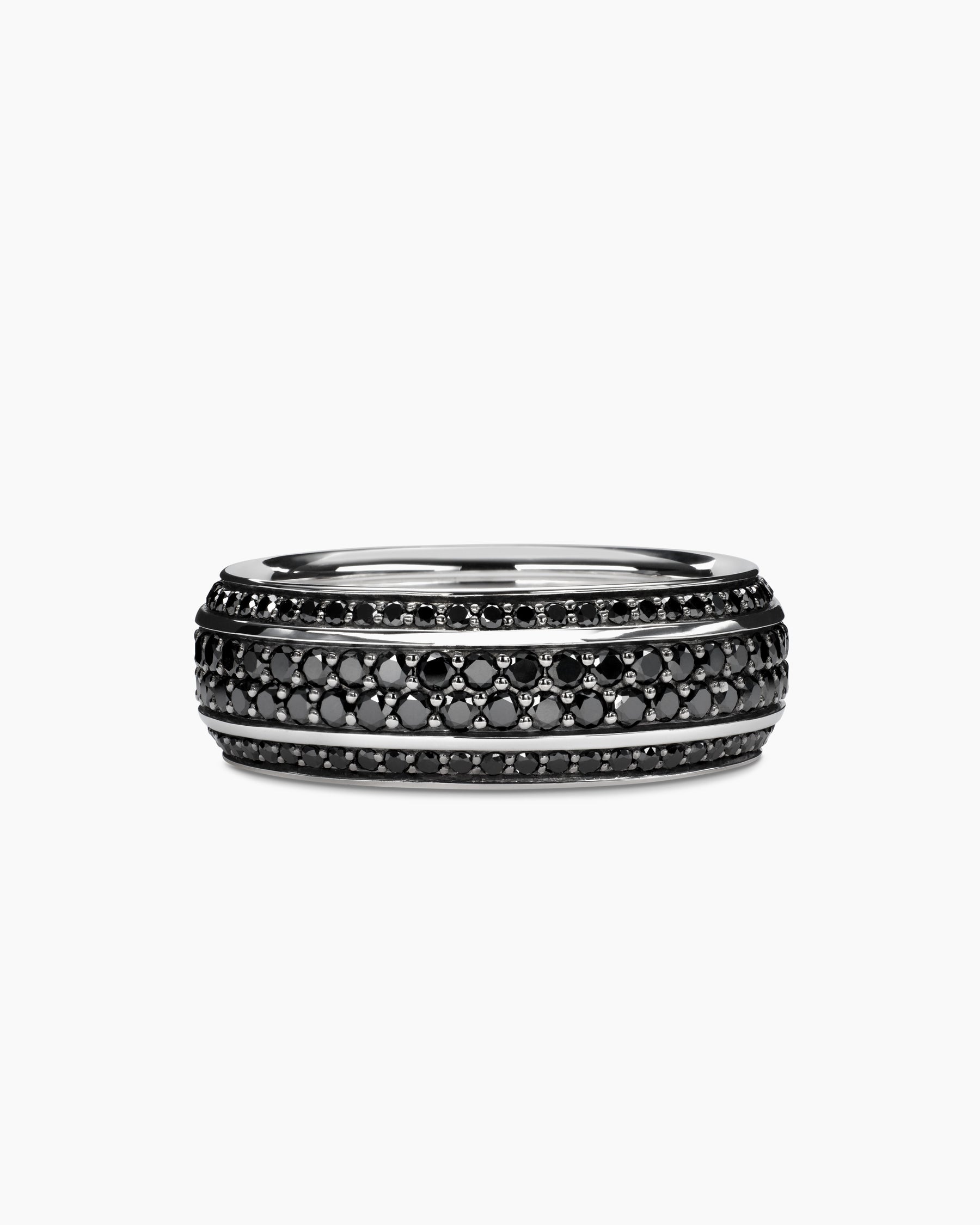 Streamline Beveled Band Ring in 18K White Gold with Black Diamonds, 8.5mm