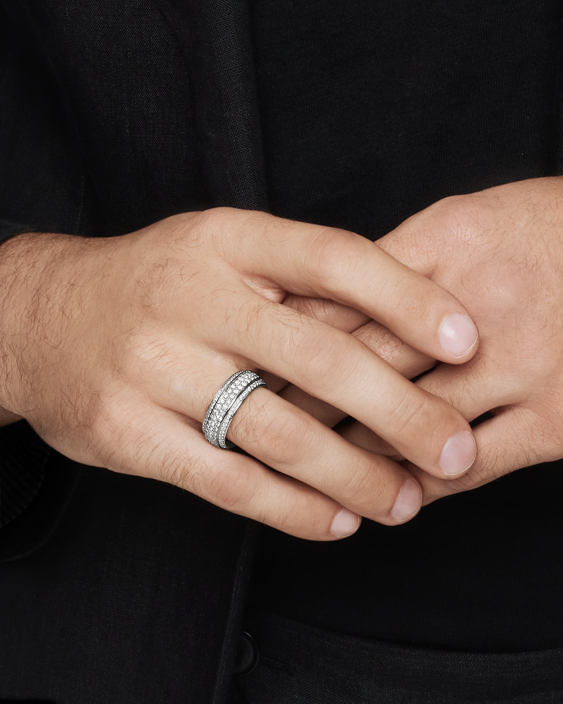 Alternative view of Streamline Beveled Band Ring in 18K White Gold with Diamonds, 8.5mm