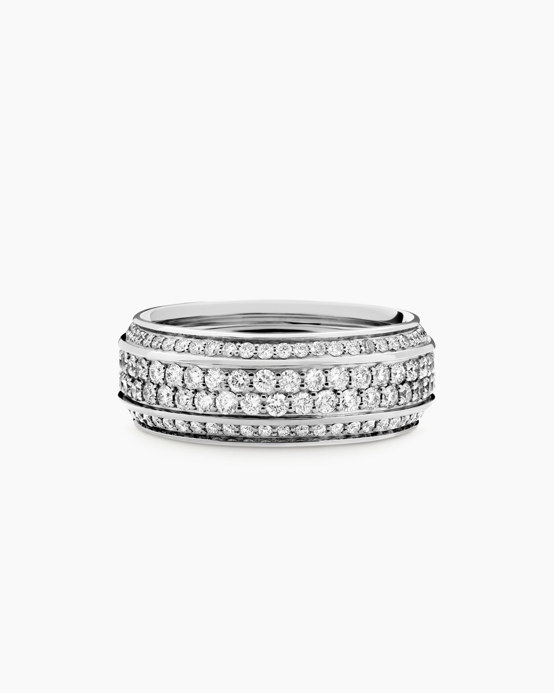 Streamline Beveled Band Ring in 18K White Gold with Diamonds, 8.5mm