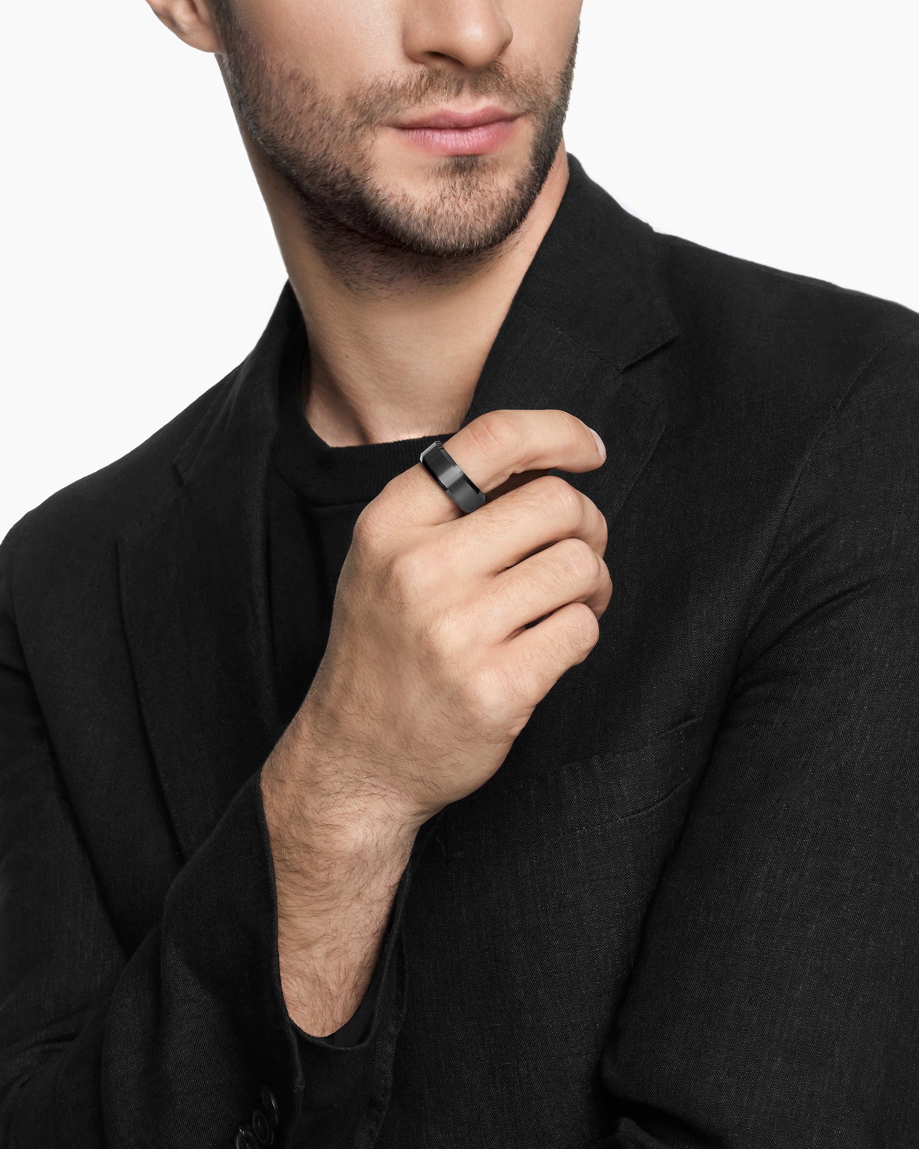 Alternative view of Streamline Beveled Band Ring in Black Titanium, 8.5mm