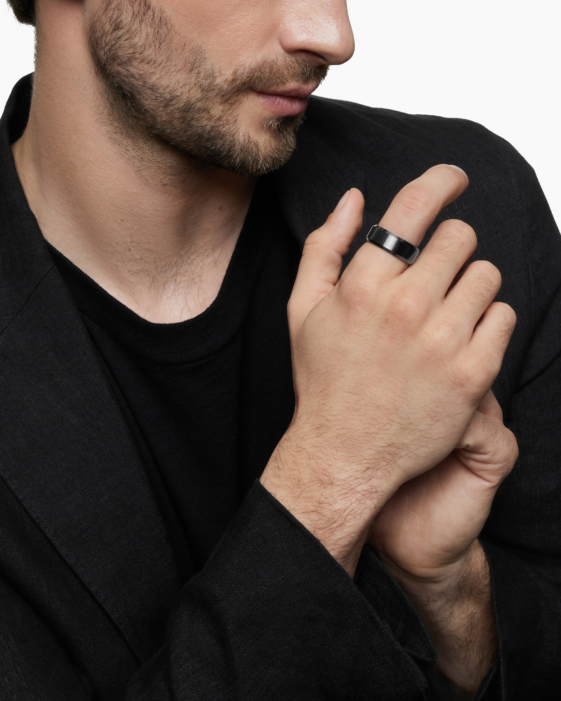 Streamline Beveled Band Ring in Black Titanium, 8.5mm - Image 7