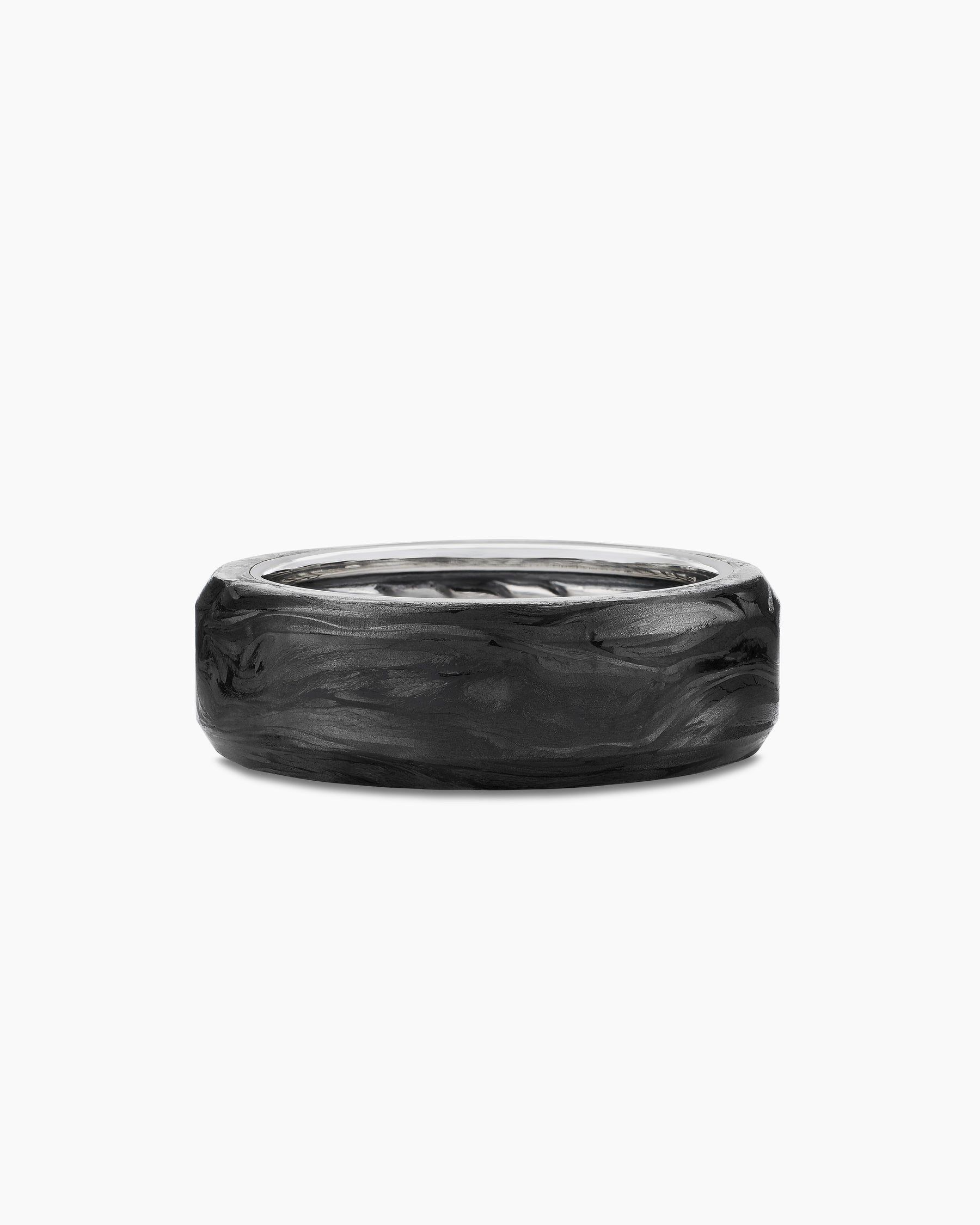 Streamline Beveled Band Ring in Sterling Silver with Forged Carbon, 8.5mm