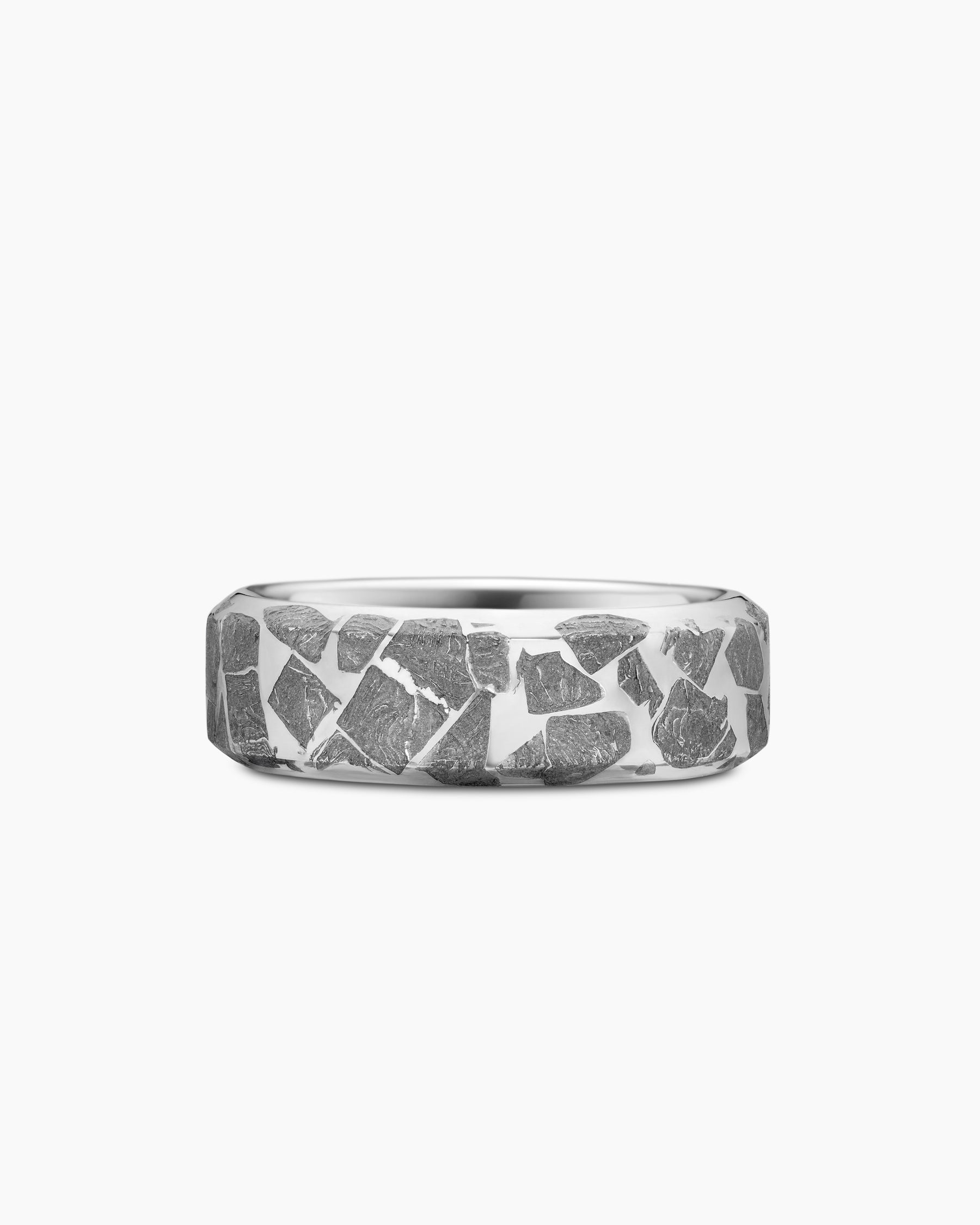 Streamline Band Ring in Sterling Silver with Fused Meteorite, 8.5mm
