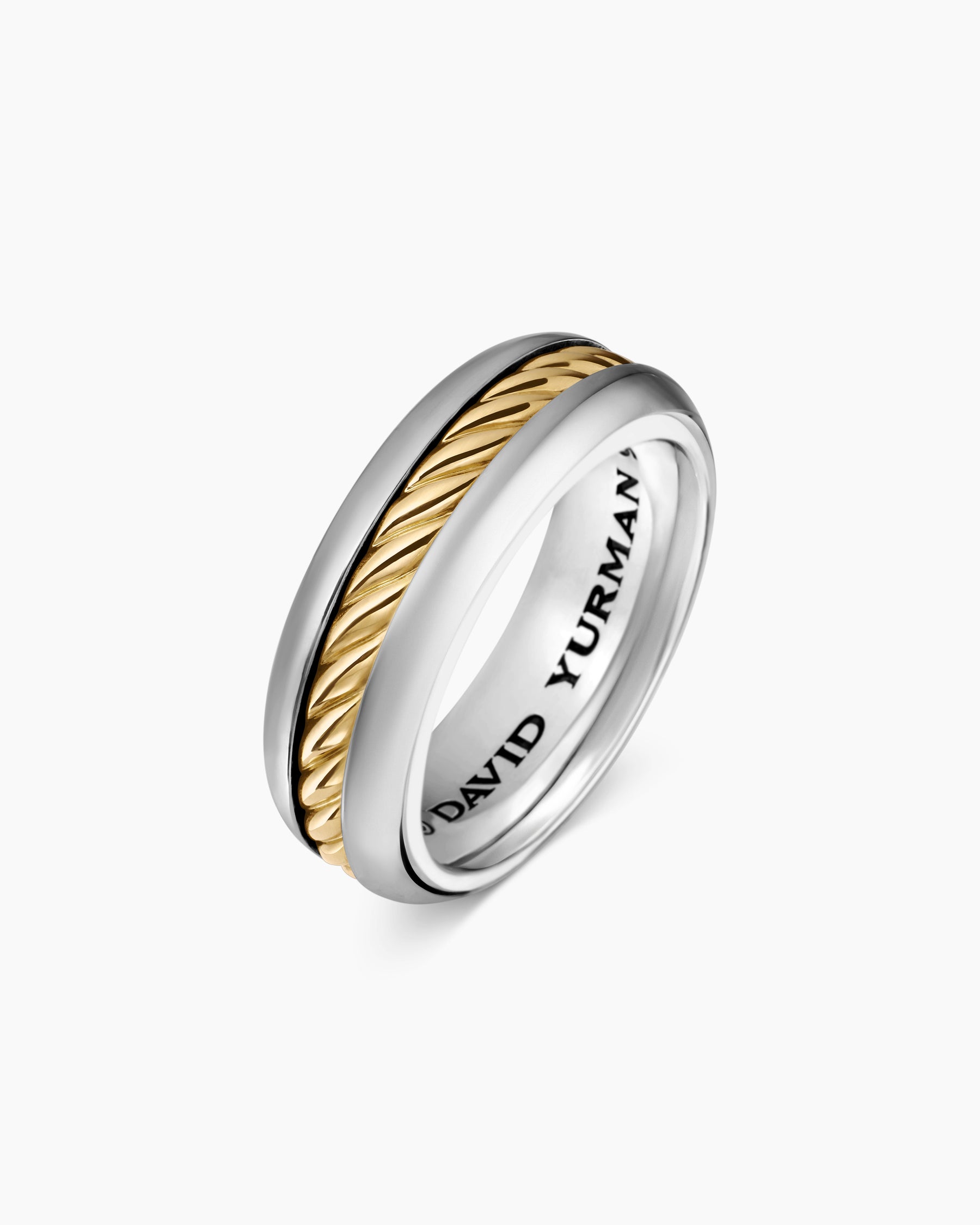 Cable Inset Band Ring in Sterling Silver with 18K Yellow Gold, 8mm - Image 3