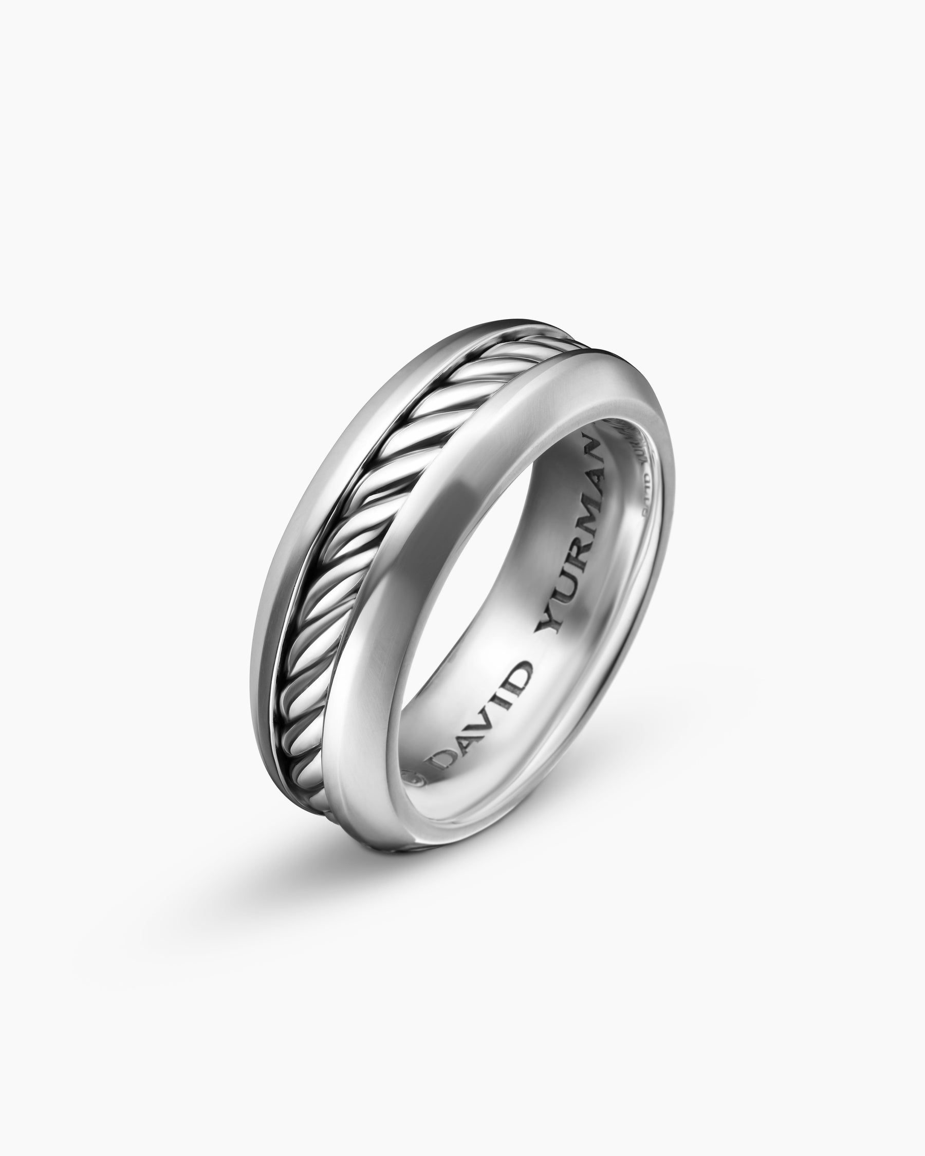 Cable Inset Band Ring in Sterling Silver, 8mm - Image 3