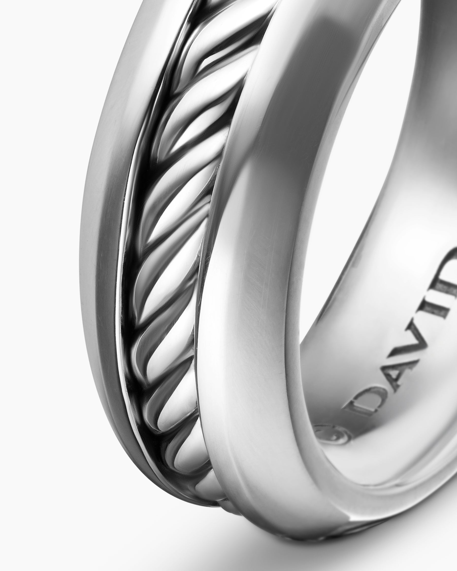 Cable Inset Band Ring in Sterling Silver, 8mm - Image 6