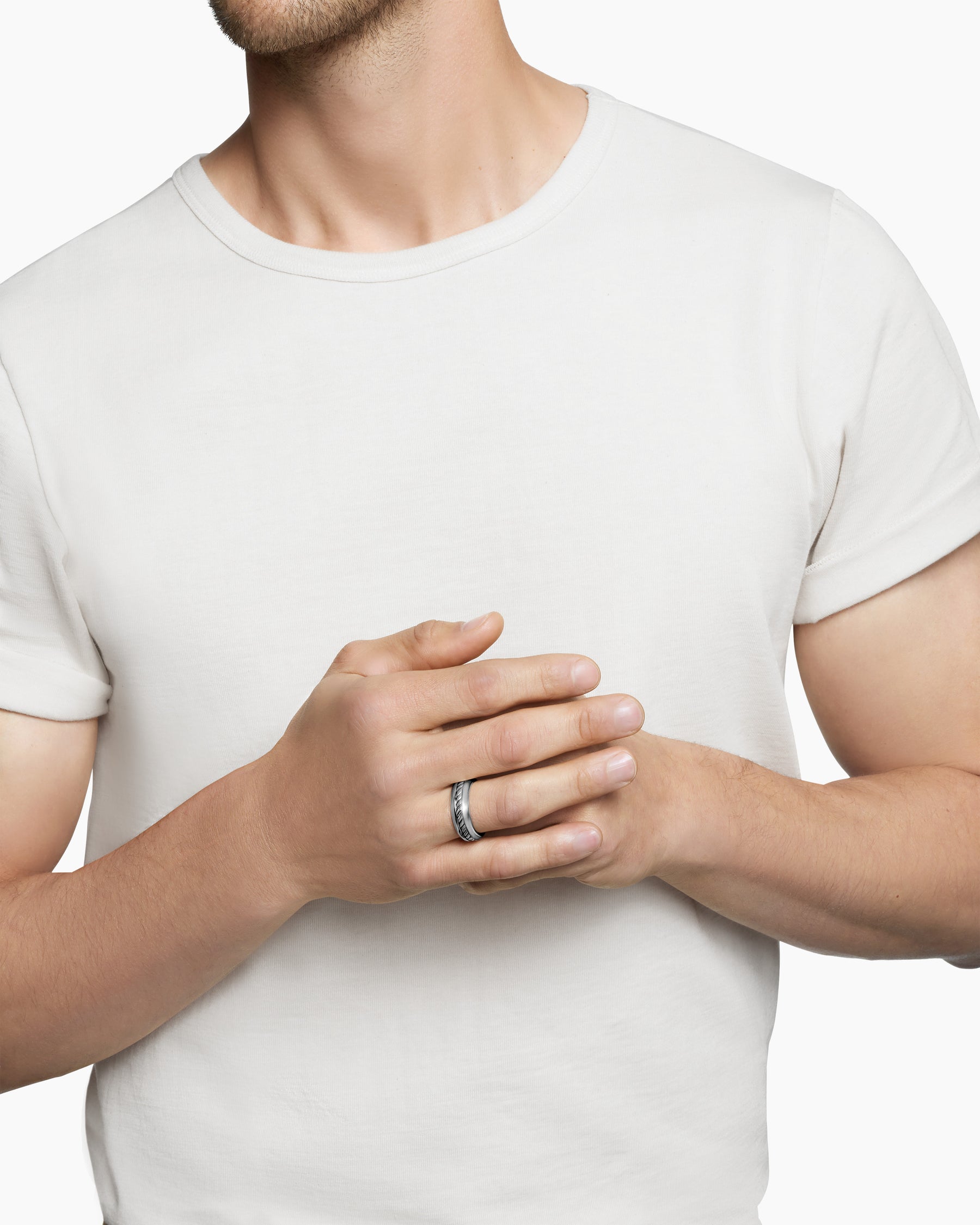 Alternative view of Cable Inset Band Ring in Sterling Silver, 8mm