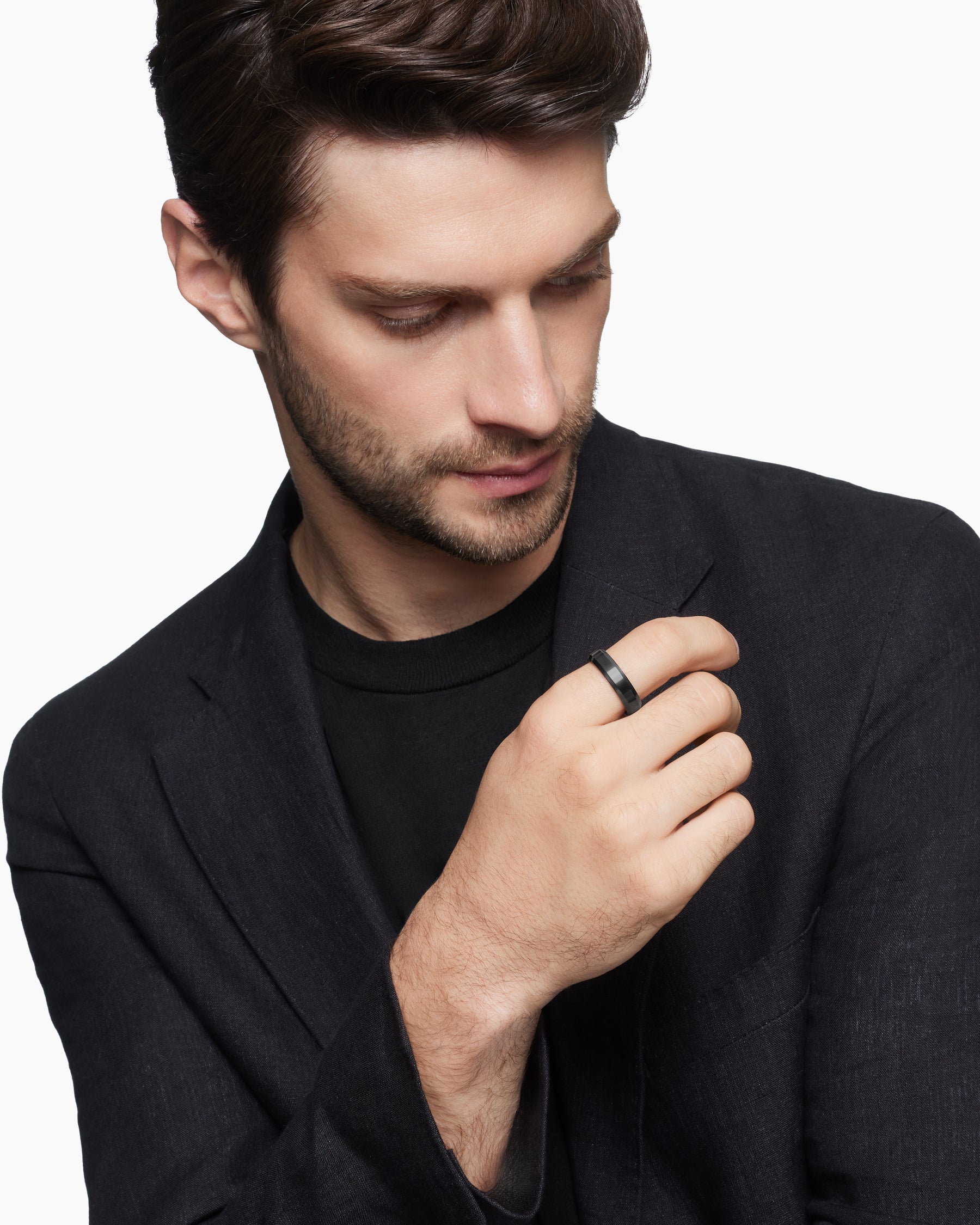 Alternative view of Beveled Band Ring in Black Titanium, 6mm
