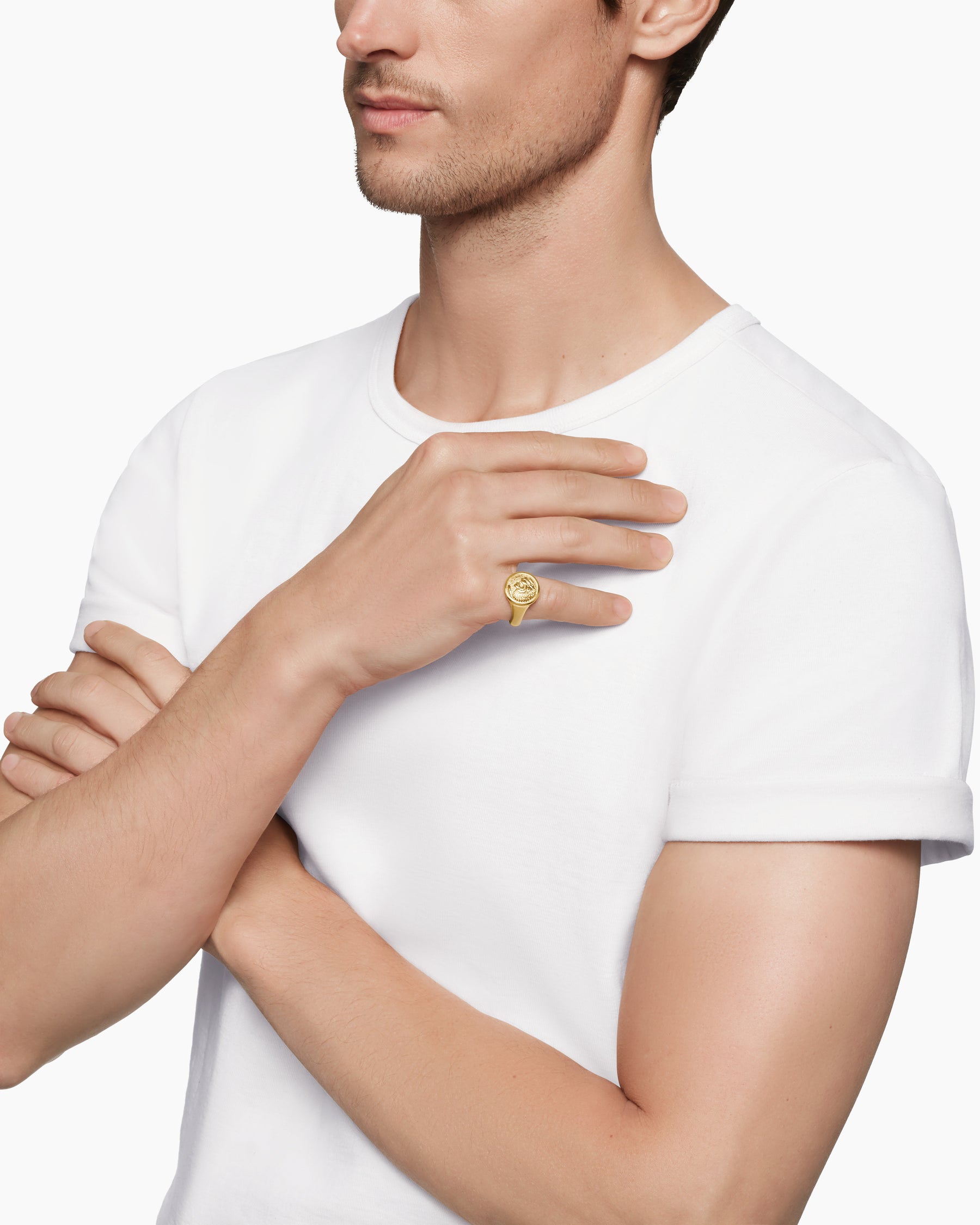 Alternative view of Petrvs Lion Pinky Ring in 18K Yellow Gold, 15mm