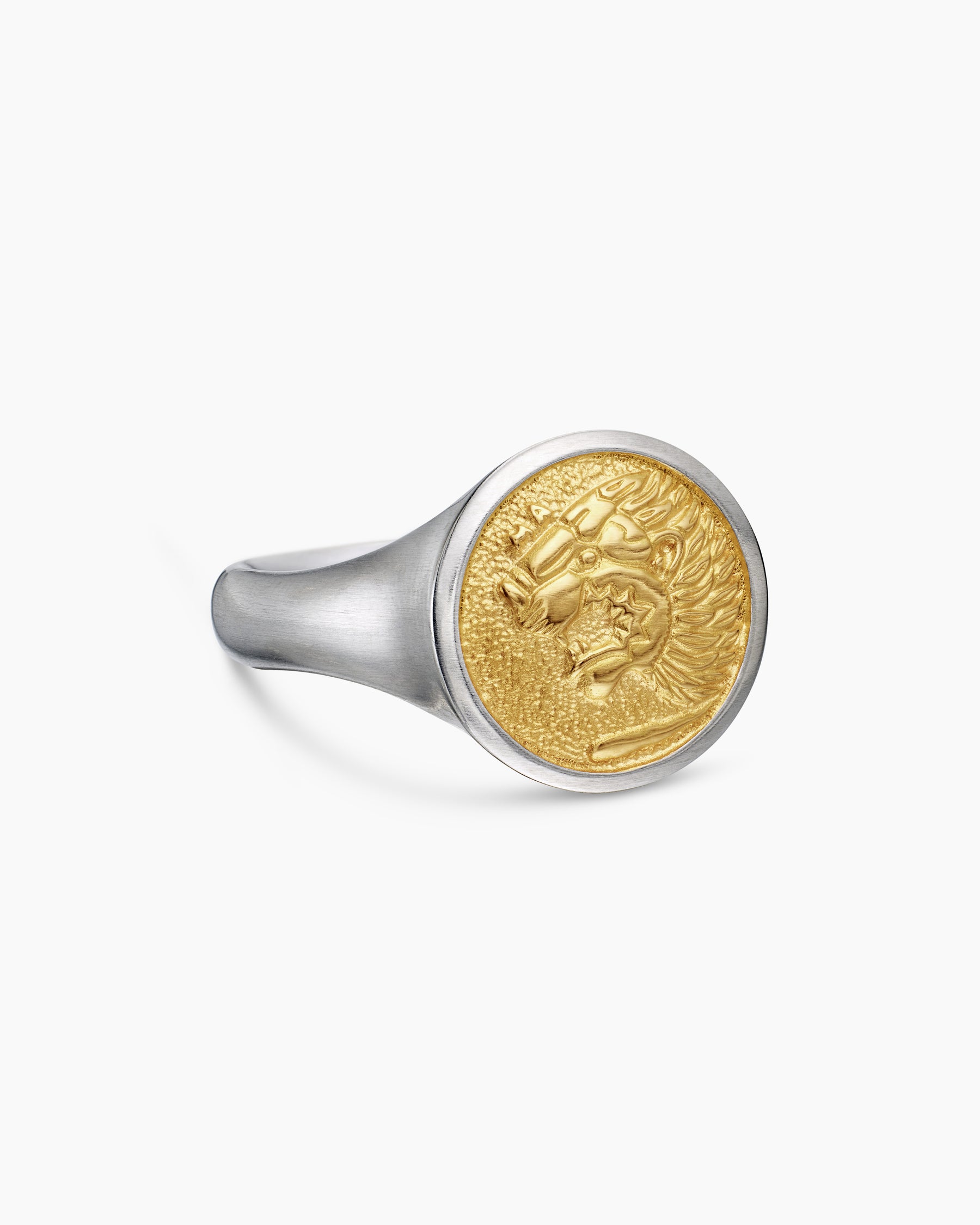 Petrvs Lion Pinky Ring in Sterling Silver with 18K Yellow Gold, 15mm