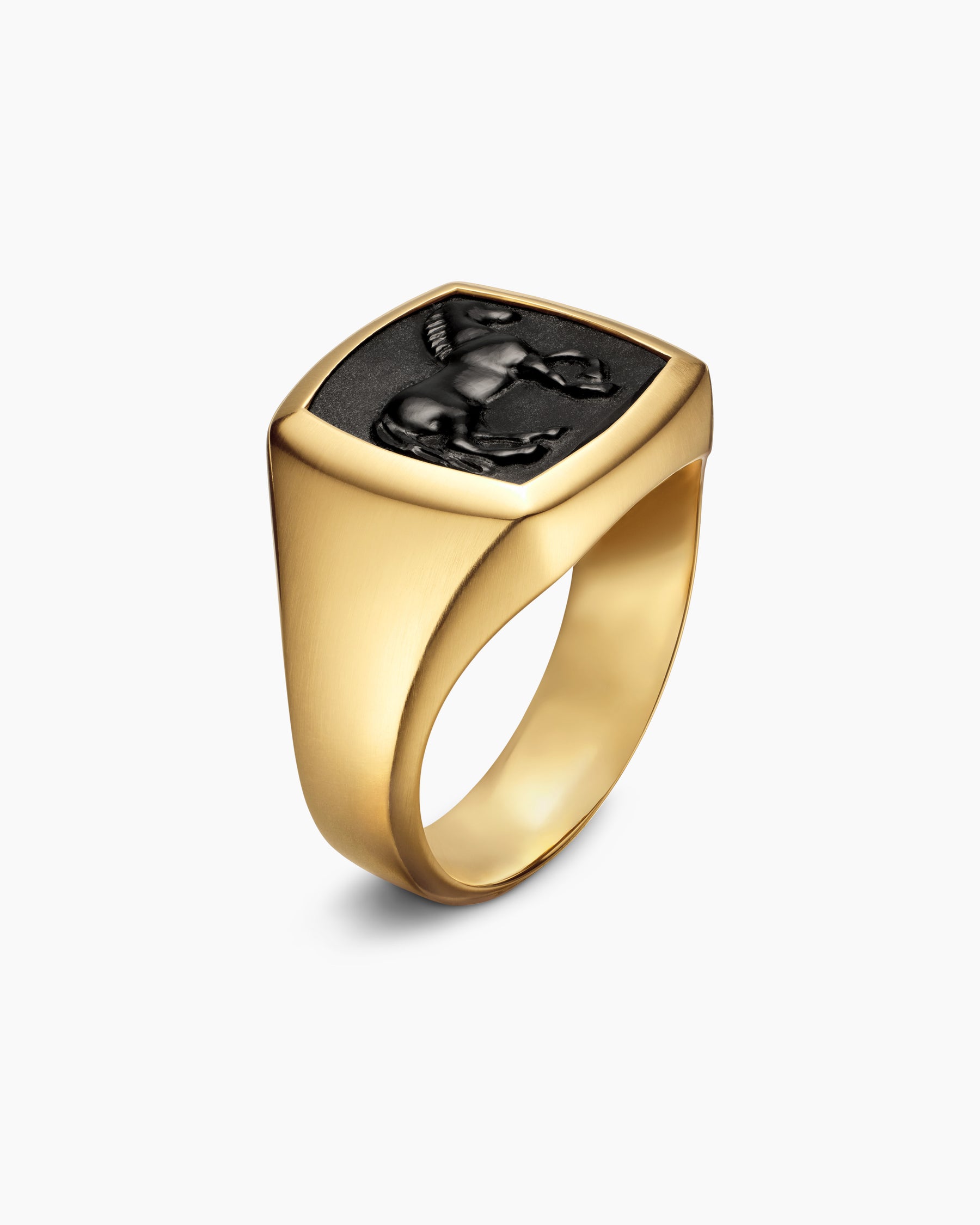 Petrvs Horse Pinky Ring in 18K Yellow Gold with Black Onyx, 14.8mm - Image 3