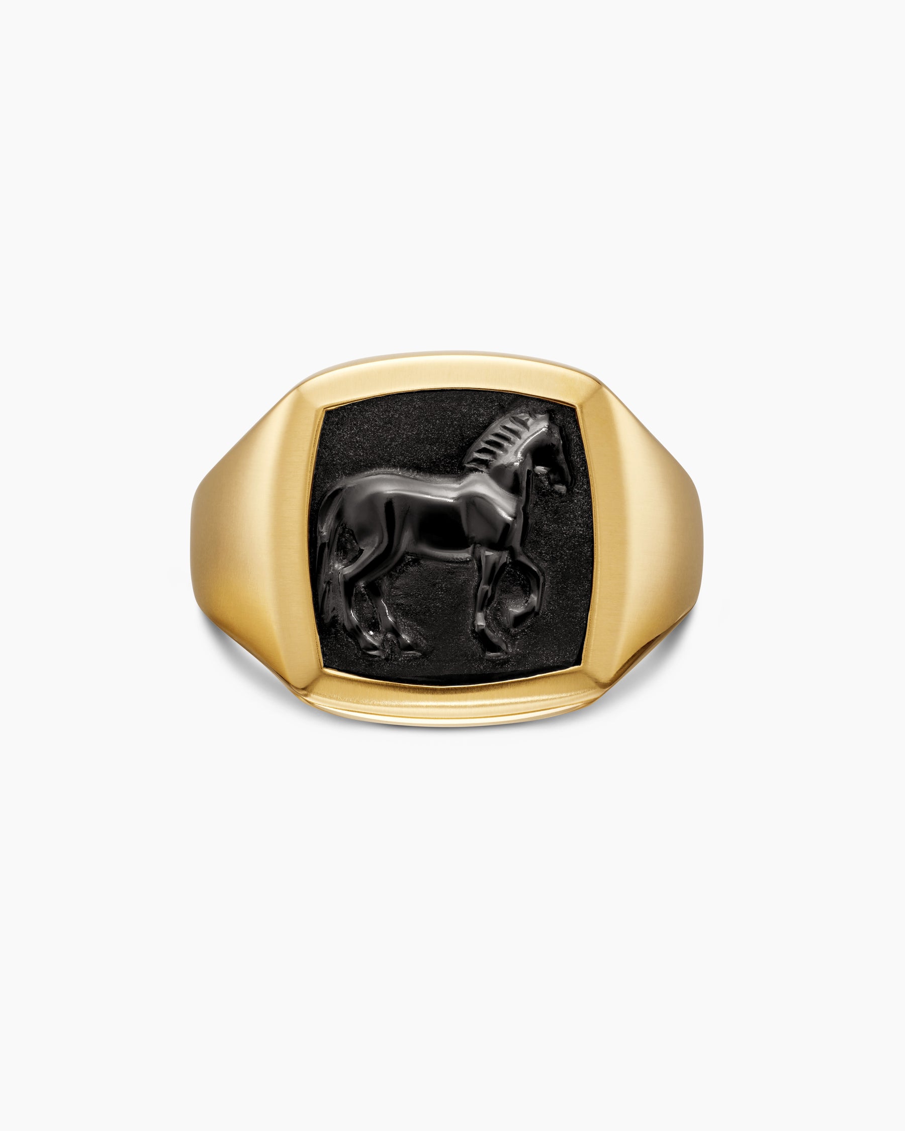 Petrvs Horse Pinky Ring in 18K Yellow Gold with Black Onyx, 14.8mm - Image 4