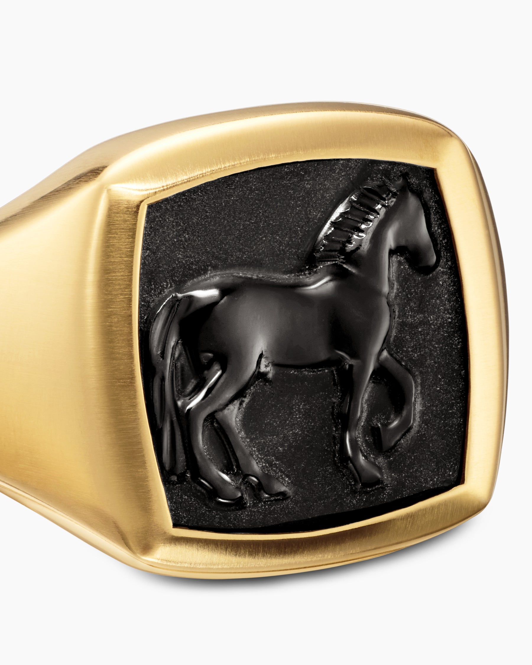 Petrvs Horse Pinky Ring in 18K Yellow Gold with Black Onyx, 14.8mm - Image 5