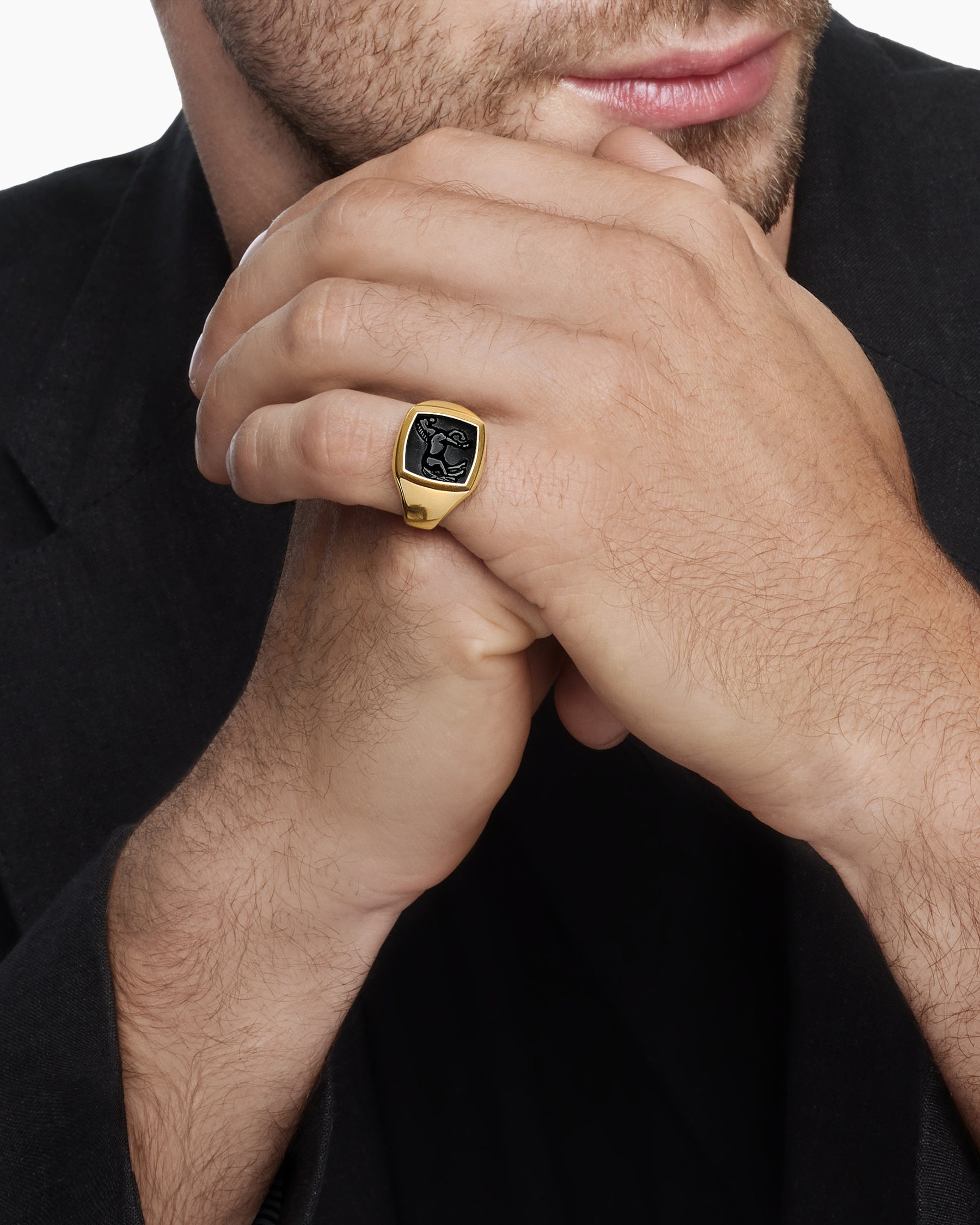 Petrvs Horse Pinky Ring in 18K Yellow Gold with Black Onyx, 14.8mm - Image 7