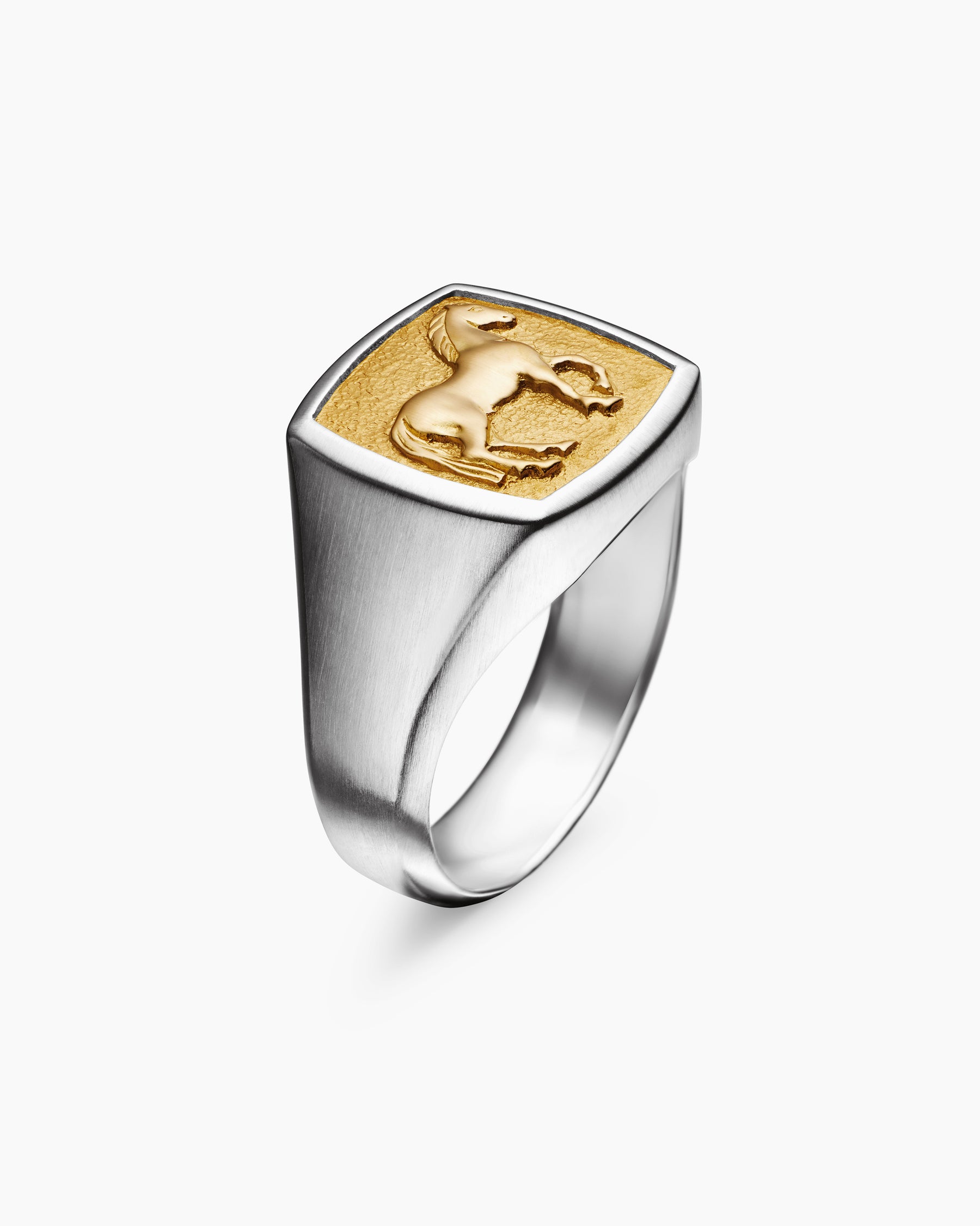 Petrvs Horse Pinky Ring in Sterling Silver with 18K Yellow Gold, 14.8mm - Image 3