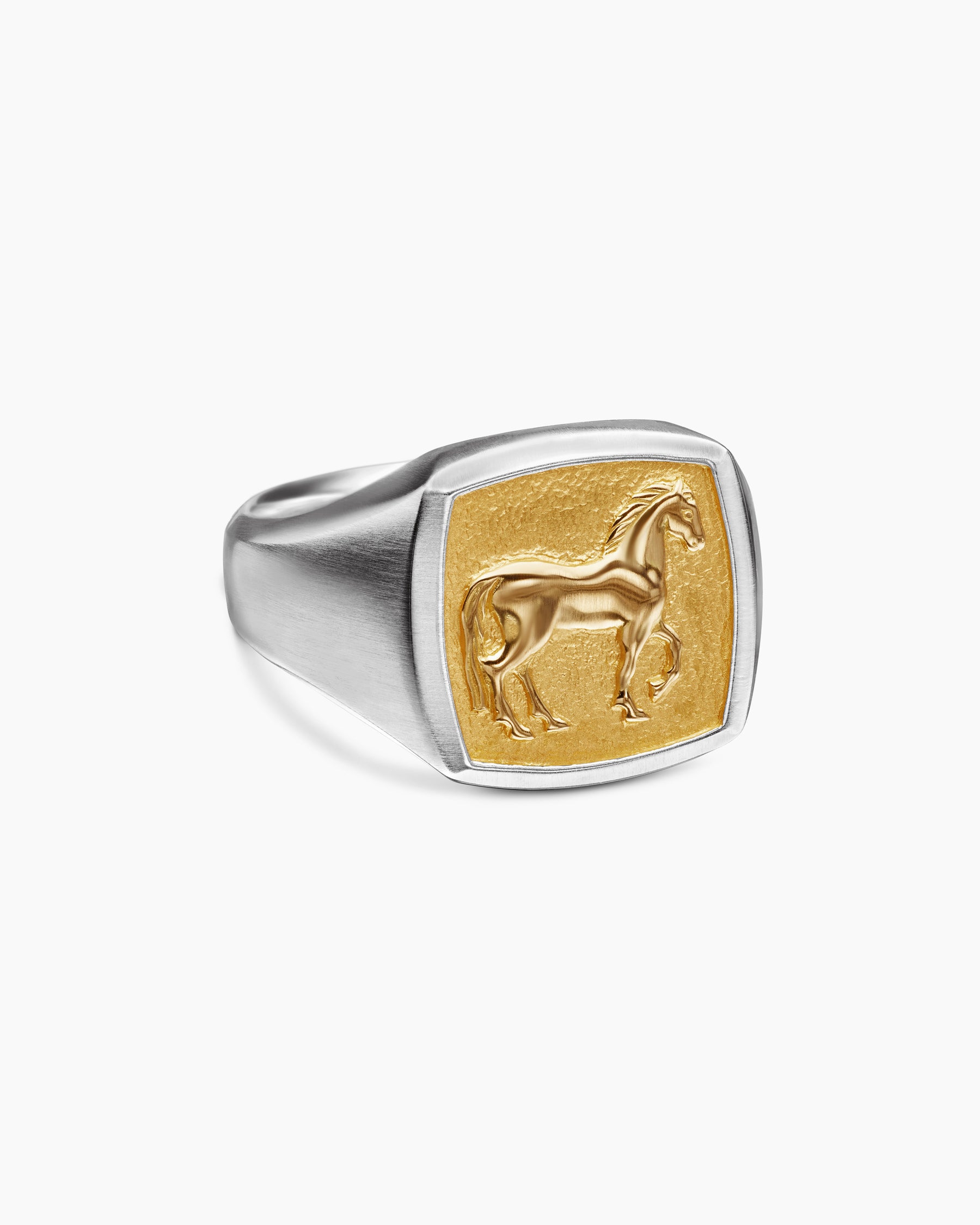 Petrvs Horse Pinky Ring in Sterling Silver with 18K Yellow Gold, 14.8mm