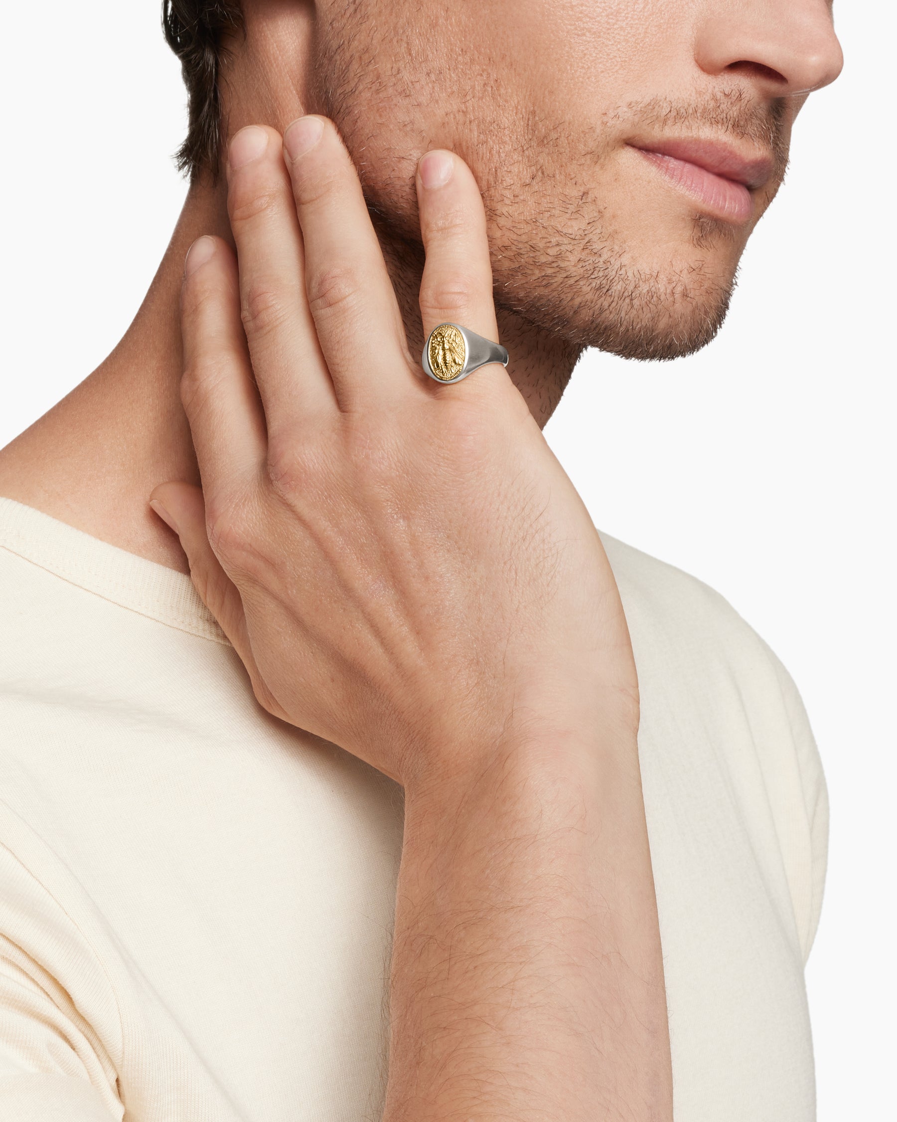 Alternative view of Petrvs Bee Pinky Ring in Sterling Silver with 18K Yellow Gold, 15.5mm