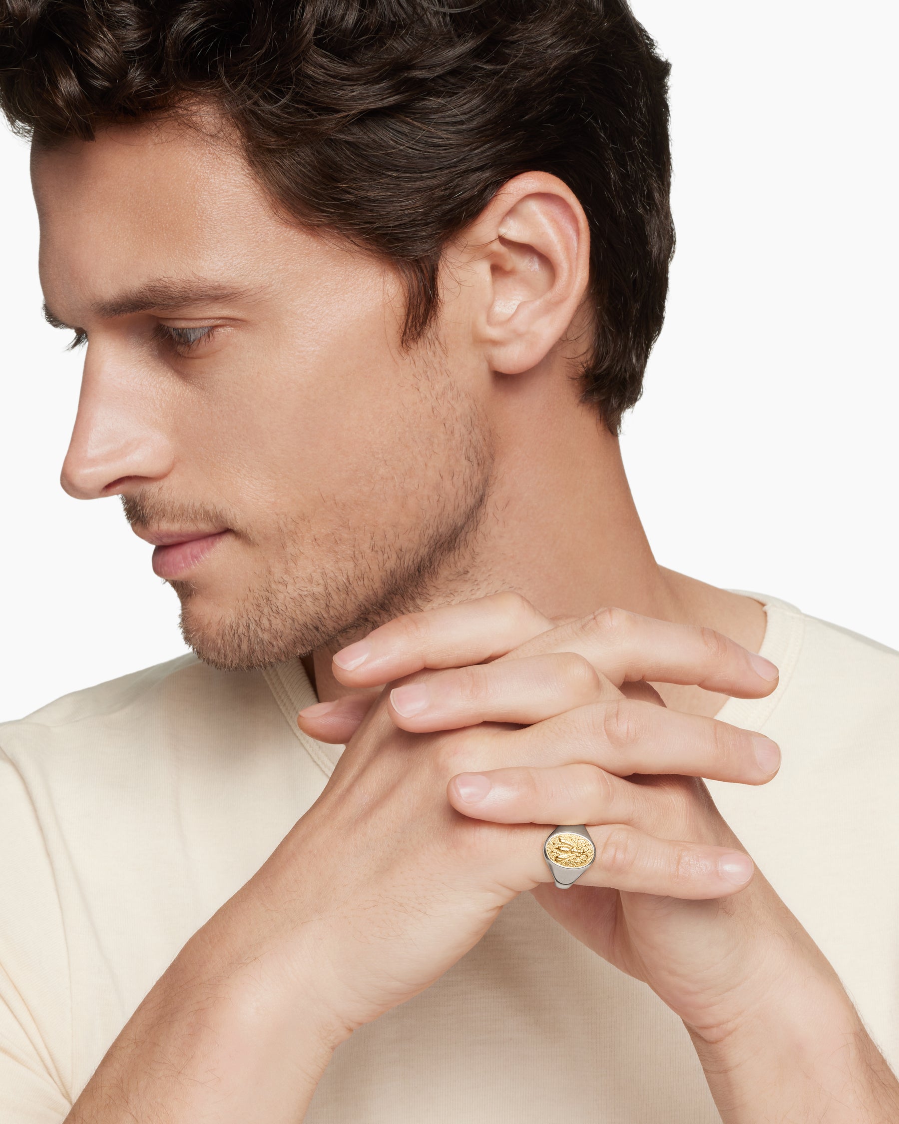 Petrvs Bee Pinky Ring in Sterling Silver with 18K Yellow Gold, 15.5mm - Image 7