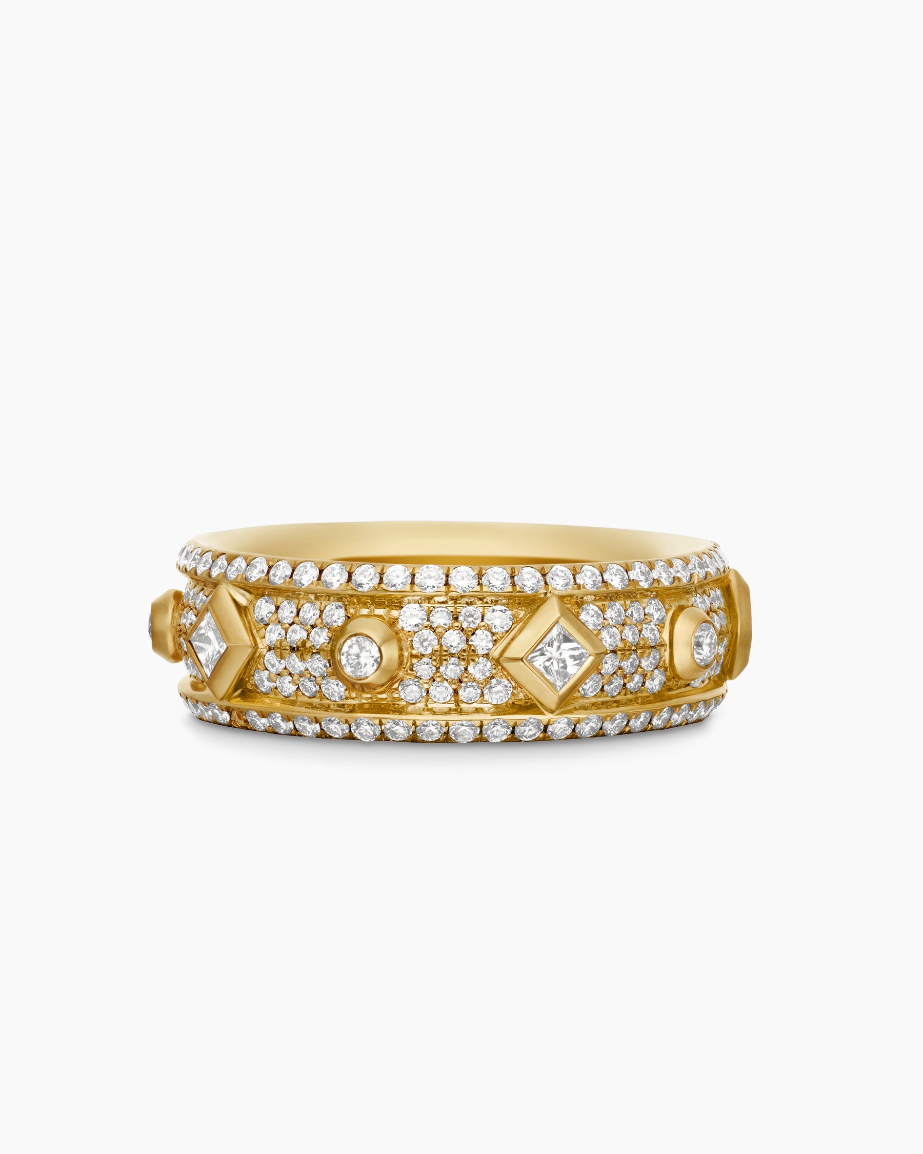 Modern Renaissance Band Ring in 18K Yellow Gold with Diamonds, 6.6mm