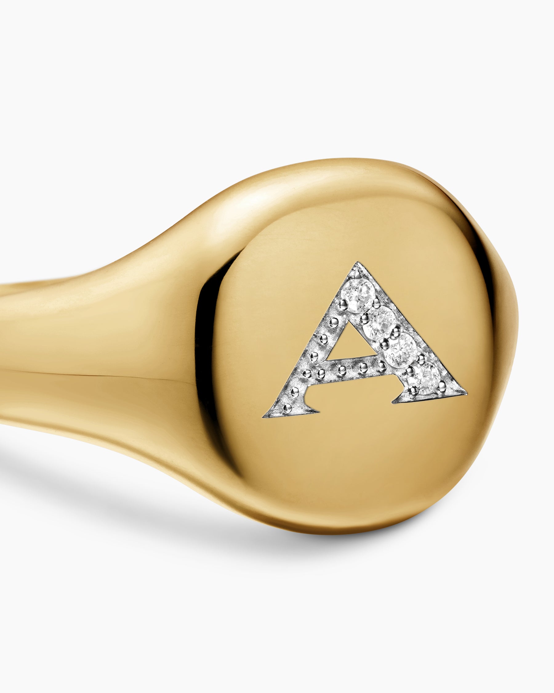 DY Initial Pinky Ring in 18K Yellow Gold with Diamond A, 9.8mm - Image 5