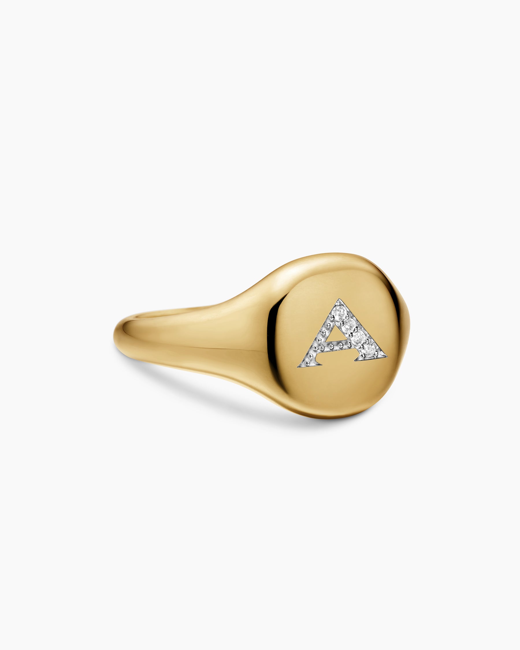 DY Initial Pinky Ring in 18K Yellow Gold with Diamond A, 9.8mm