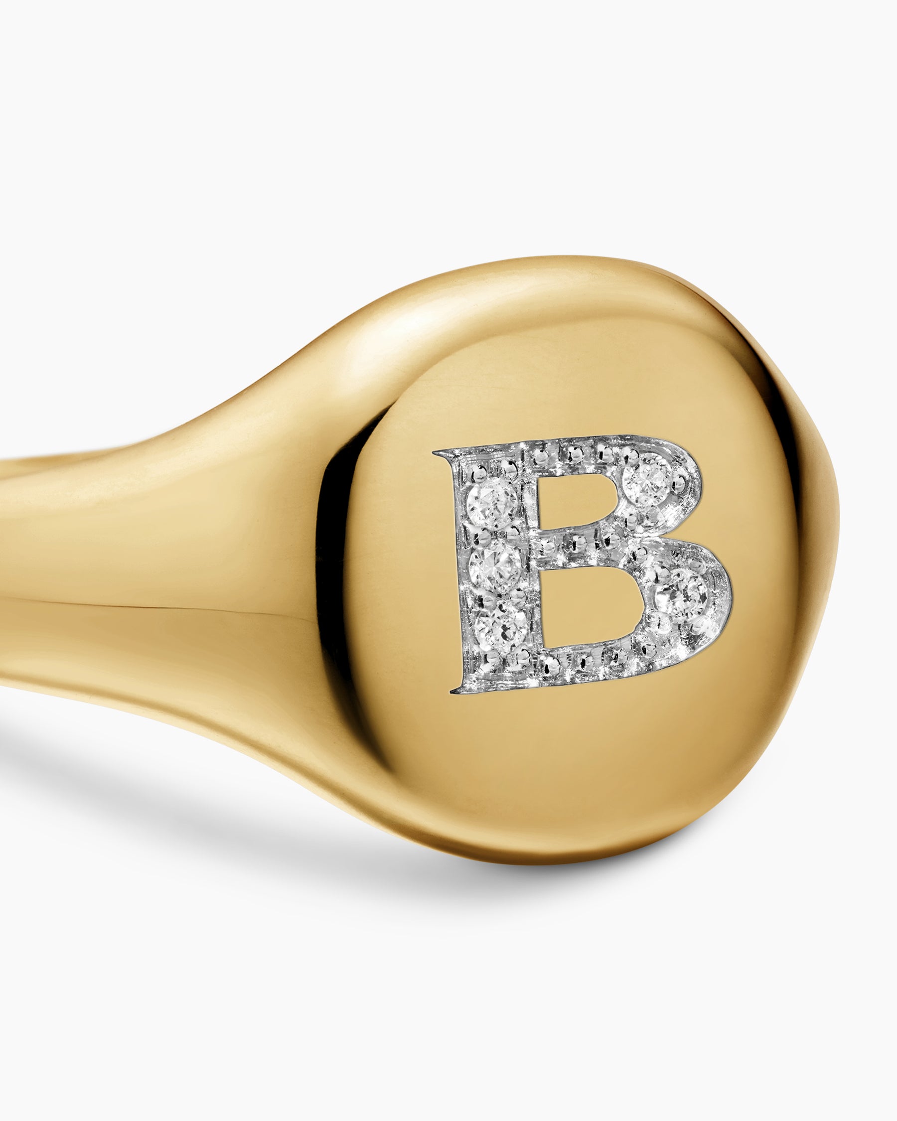 DY Initial Pinky Ring in 18K Yellow Gold with Diamond B, 9.8mm - Image 5