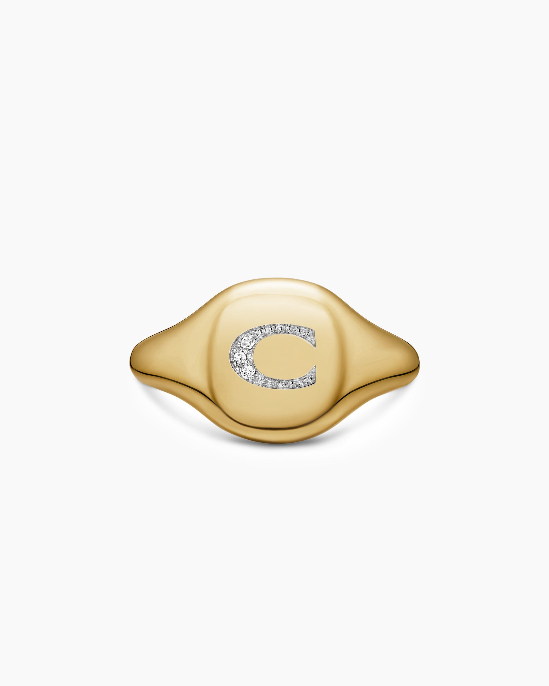 DY Initial Pinky Ring in 18K Yellow Gold with Diamond C, 9.8mm - Image 4