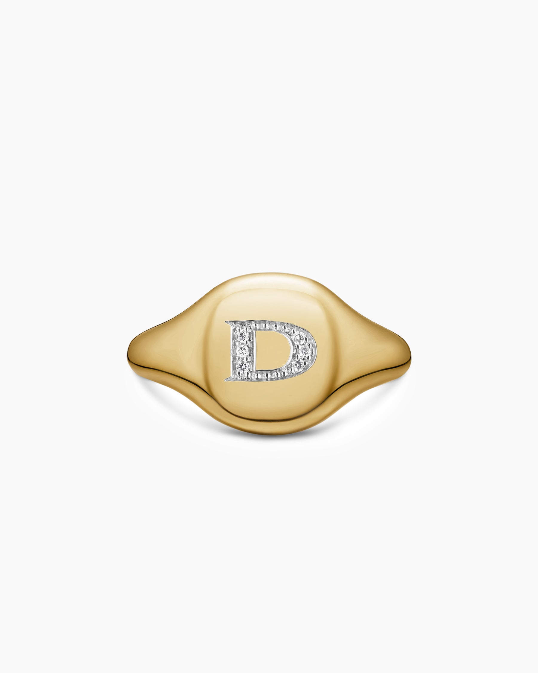 DY Initial Pinky Ring in 18K Yellow Gold with Diamond D, 9.8mm - Image 4