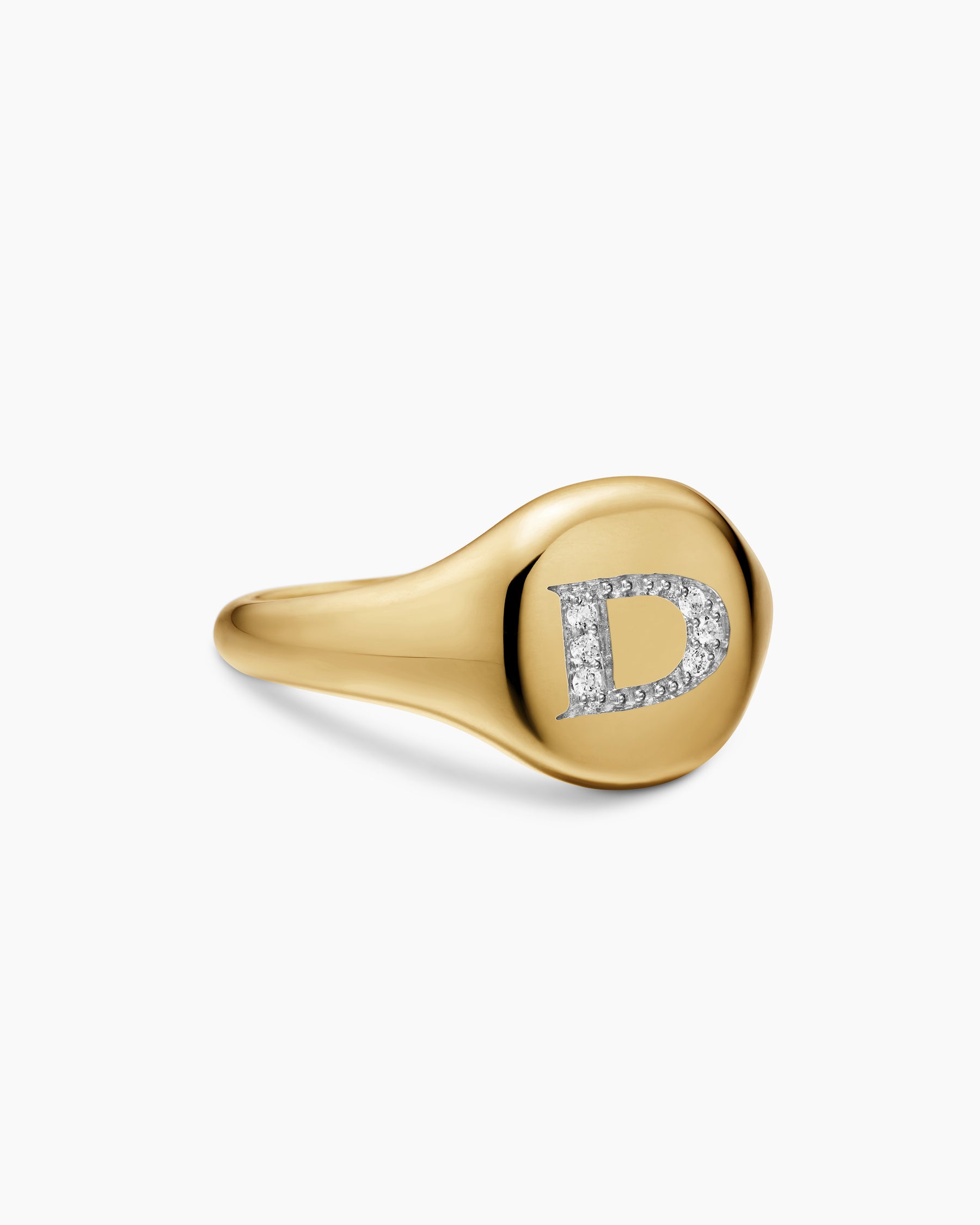 DY Initial Pinky Ring in 18K Yellow Gold with Diamond D, 9.8mm