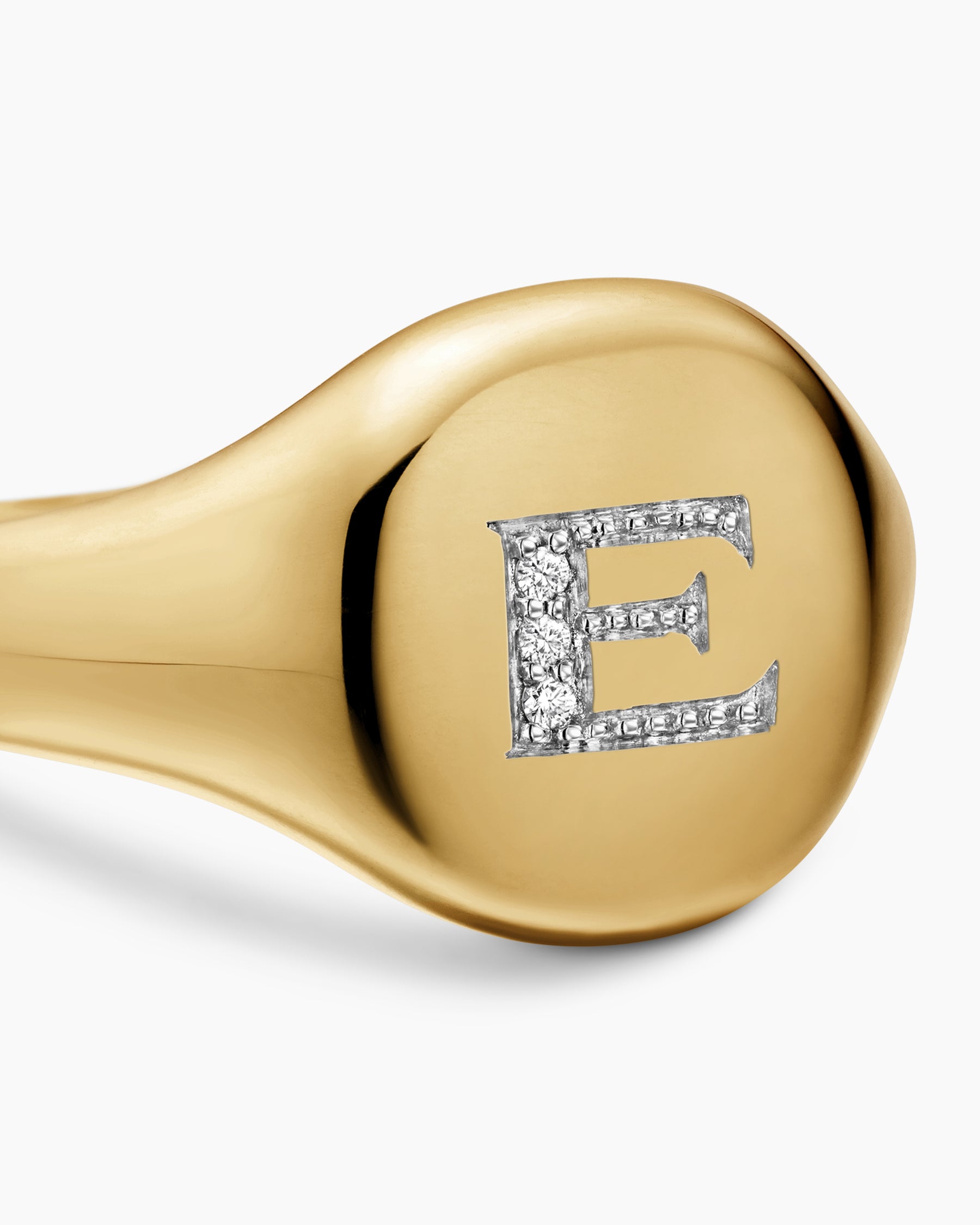 DY Initial Pinky Ring in 18K Yellow Gold with Diamond E, 9.8mm - Image 5