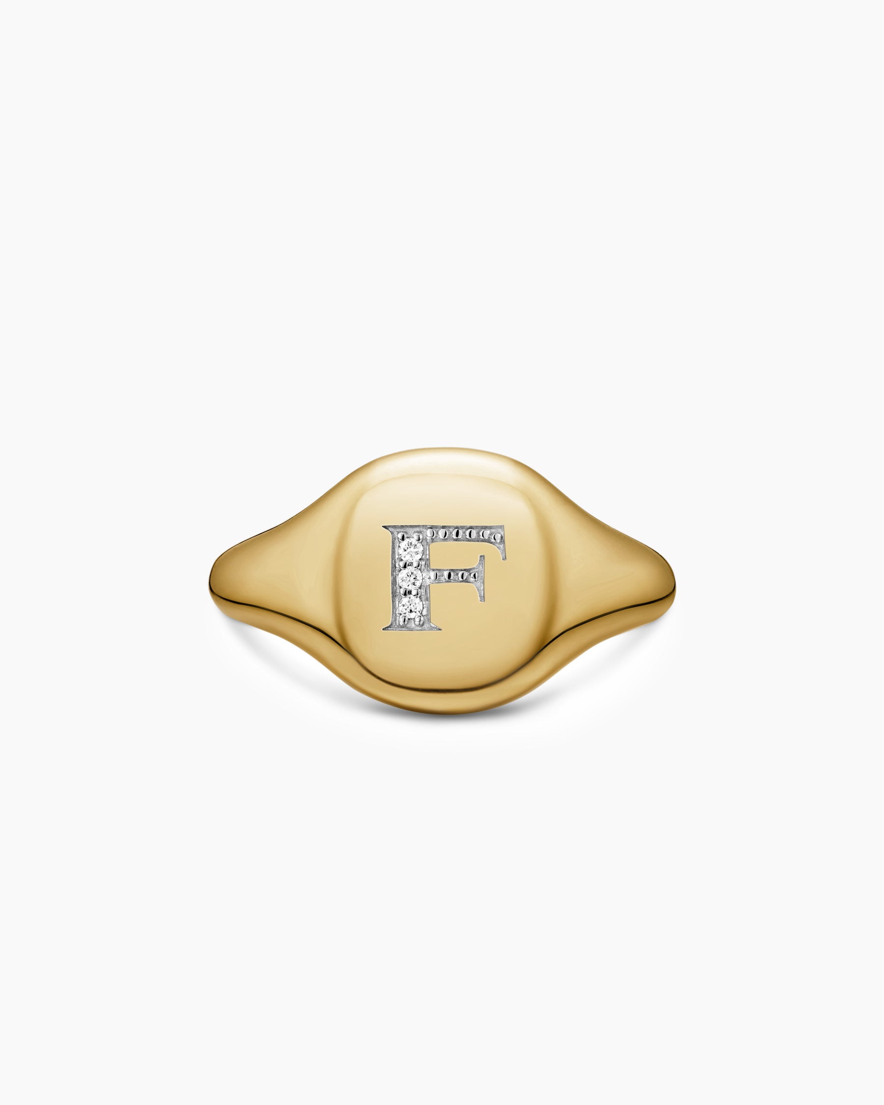 DY Initial Pinky Ring in 18K Yellow Gold with Diamond F, 9.8mm - Image 4