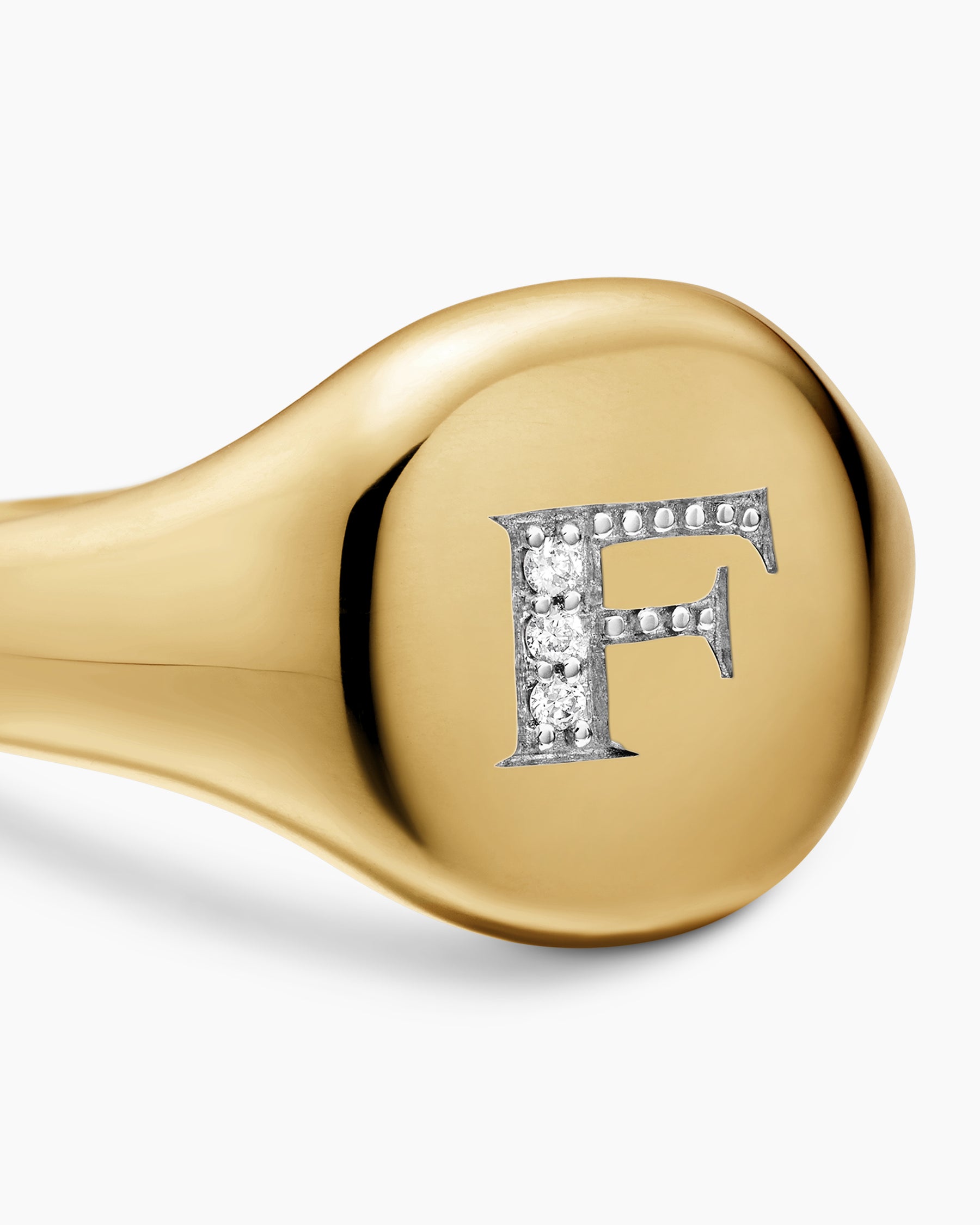 DY Initial Pinky Ring in 18K Yellow Gold with Diamond F, 9.8mm - Image 5