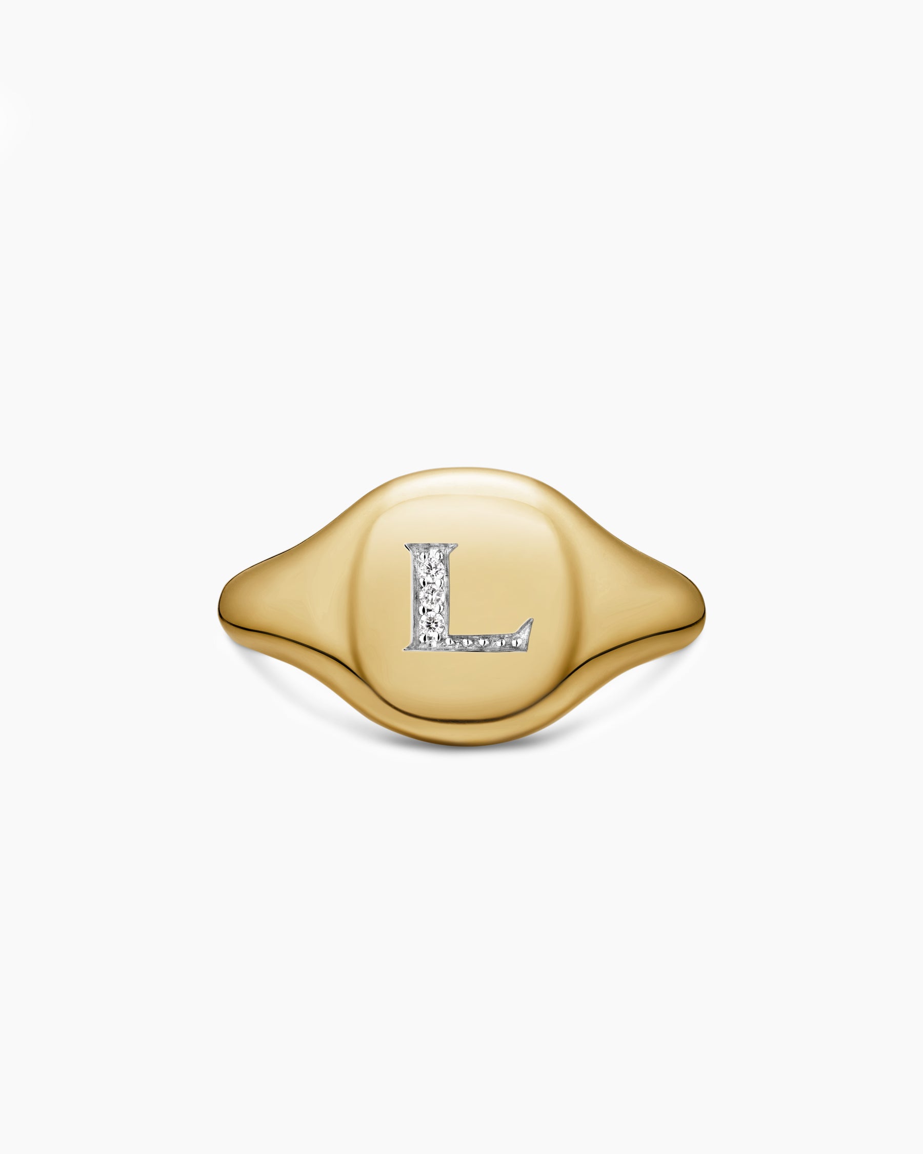 DY Initial Pinky Ring in 18K Yellow Gold with Diamond L, 9.8mm - Image 4