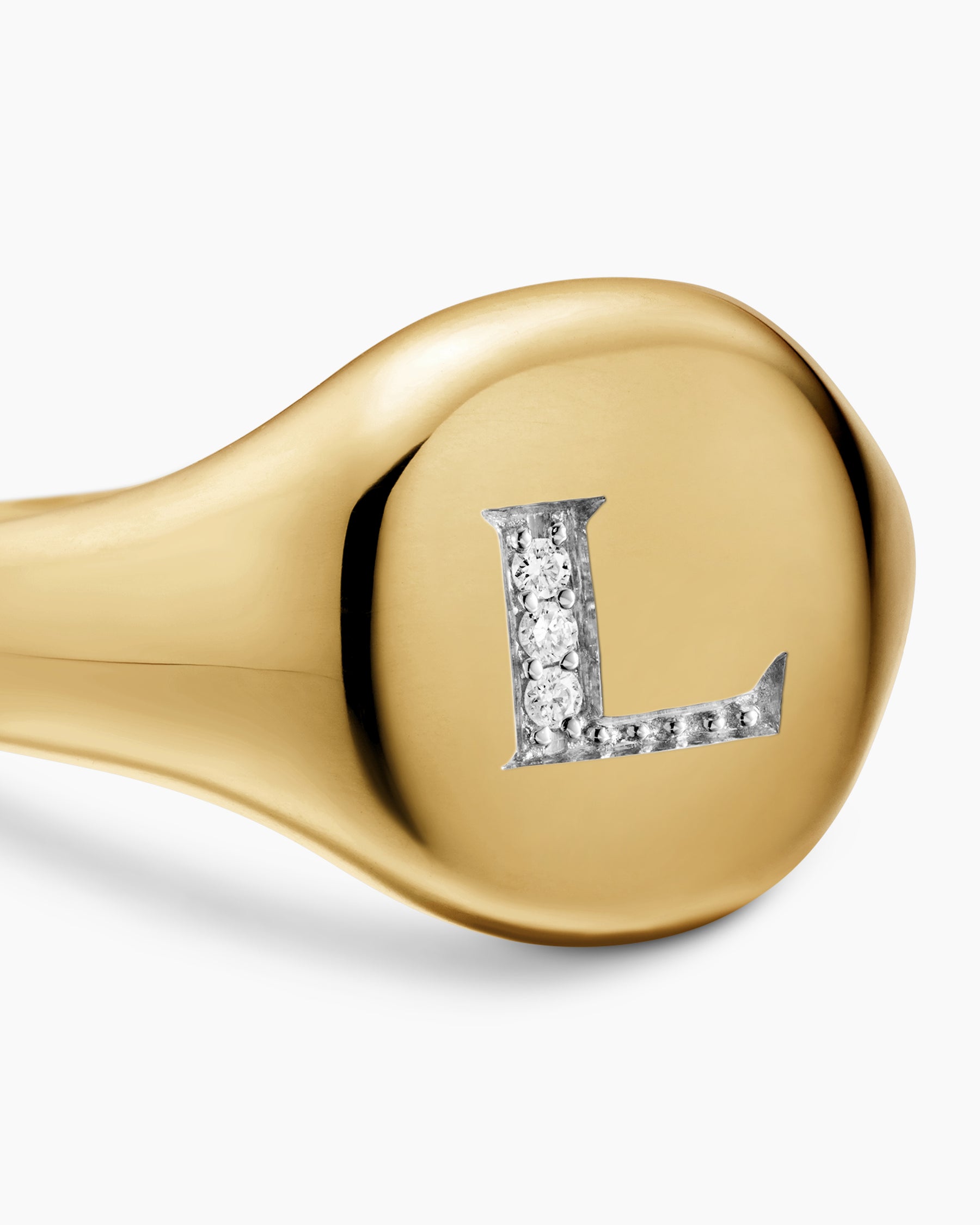 DY Initial Pinky Ring in 18K Yellow Gold with Diamond L, 9.8mm - Image 5