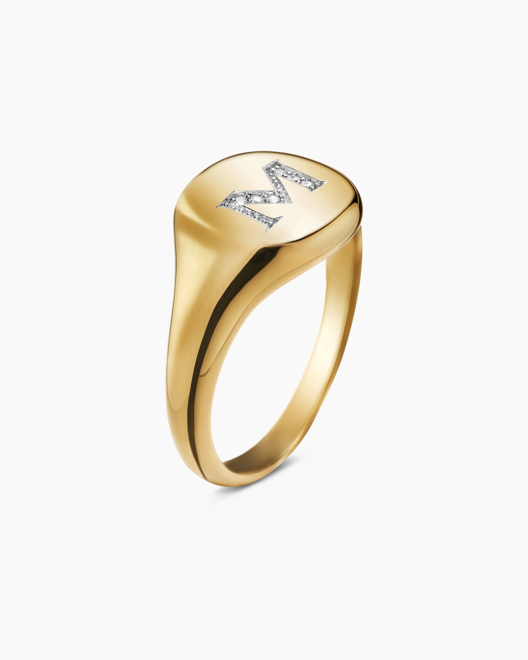 DY Initial Pinky Ring in 18K Yellow Gold with Diamond M, 9.8mm - Image 3