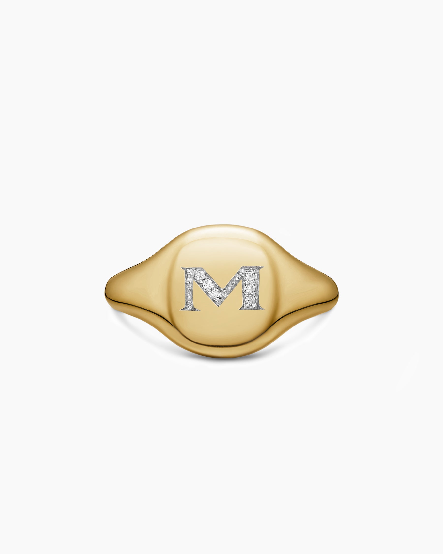 DY Initial Pinky Ring in 18K Yellow Gold with Diamond M, 9.8mm - Image 4