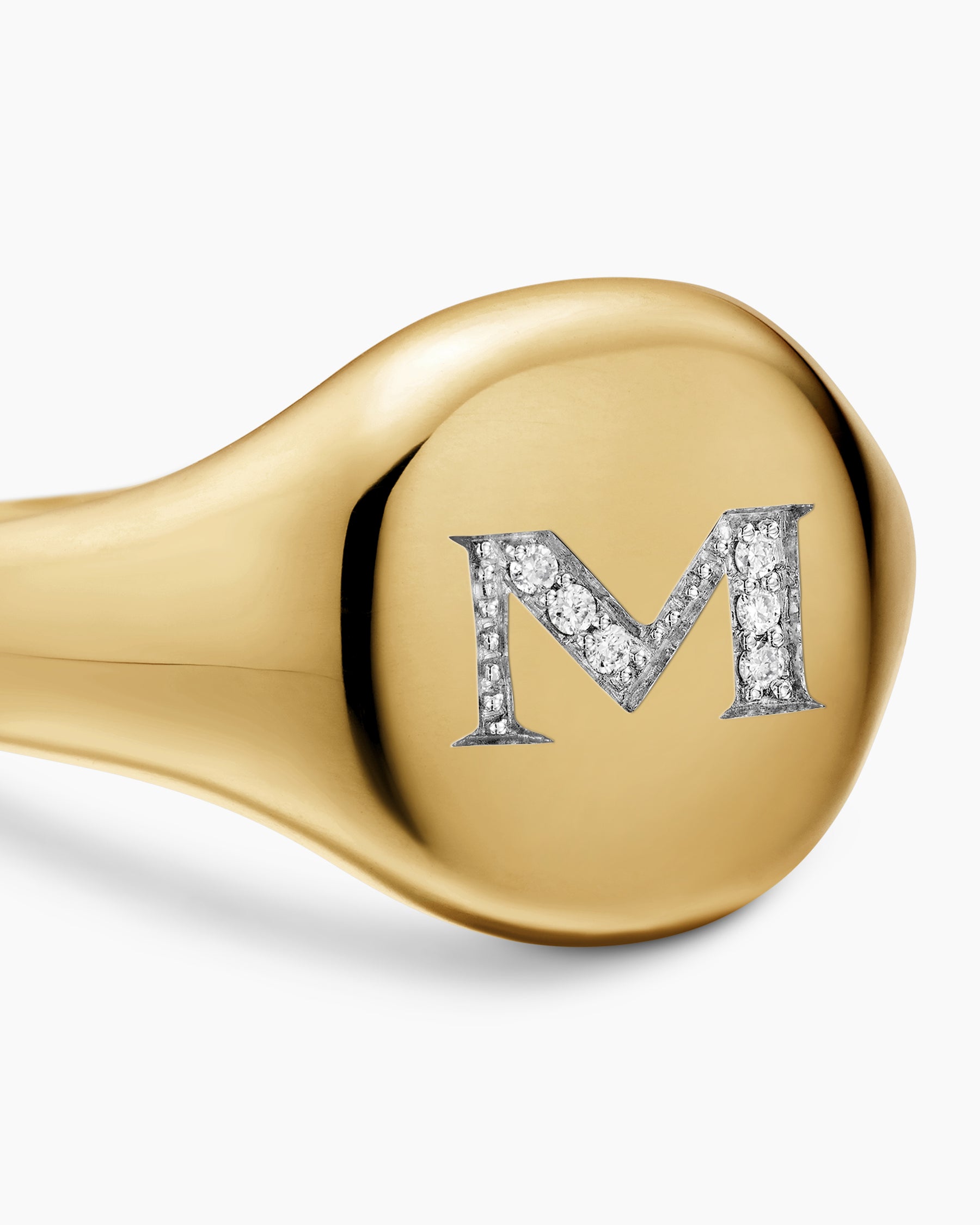 DY Initial Pinky Ring in 18K Yellow Gold with Diamond M, 9.8mm - Image 5