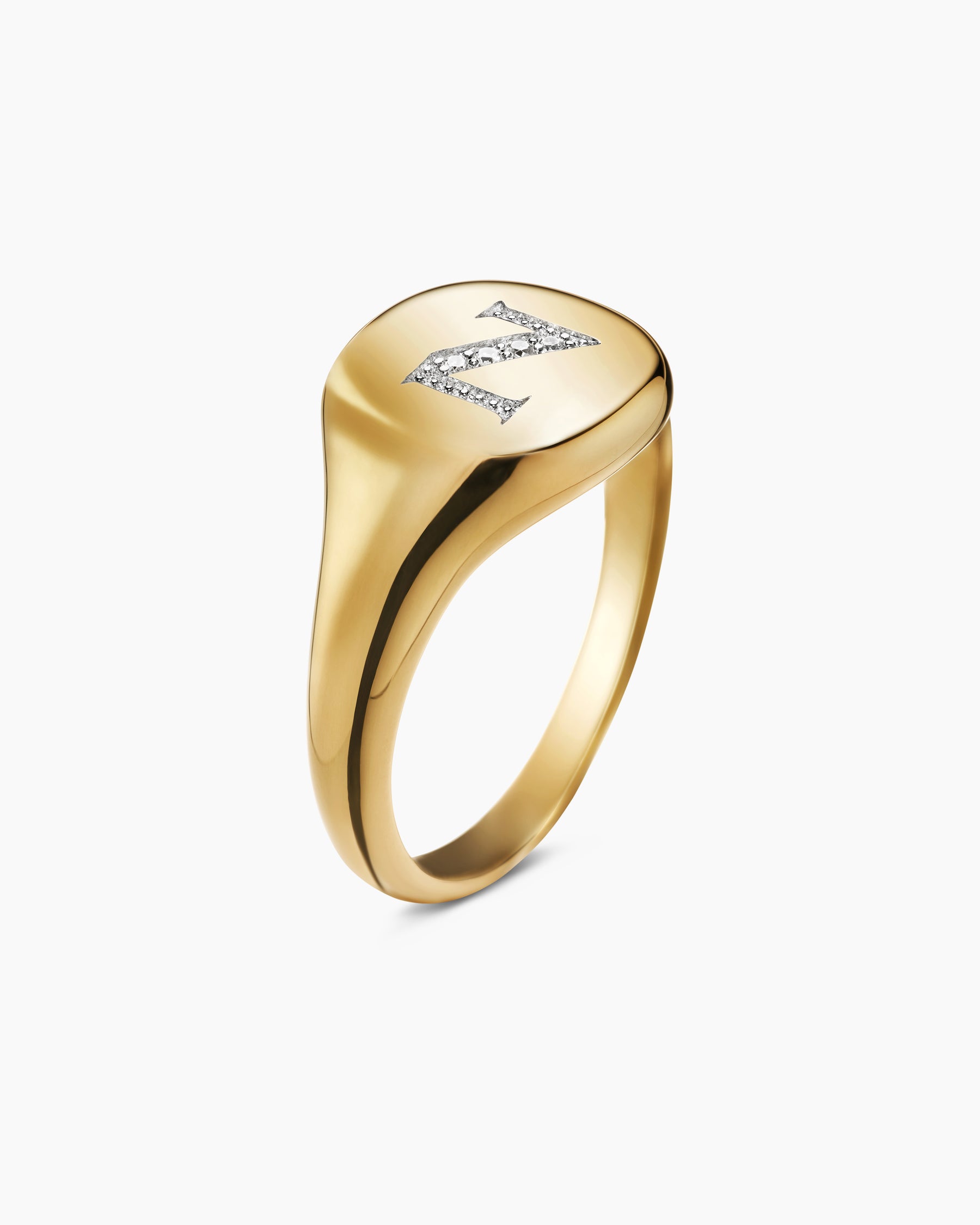 DY Initial Pinky Ring in 18K Yellow Gold with Diamond N, 9.8mm - Image 3