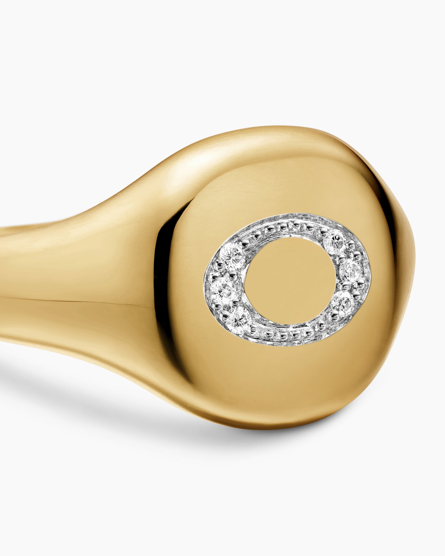 DY Initial Pinky Ring in 18K Yellow Gold with Diamond O, 9.8mm - Image 5