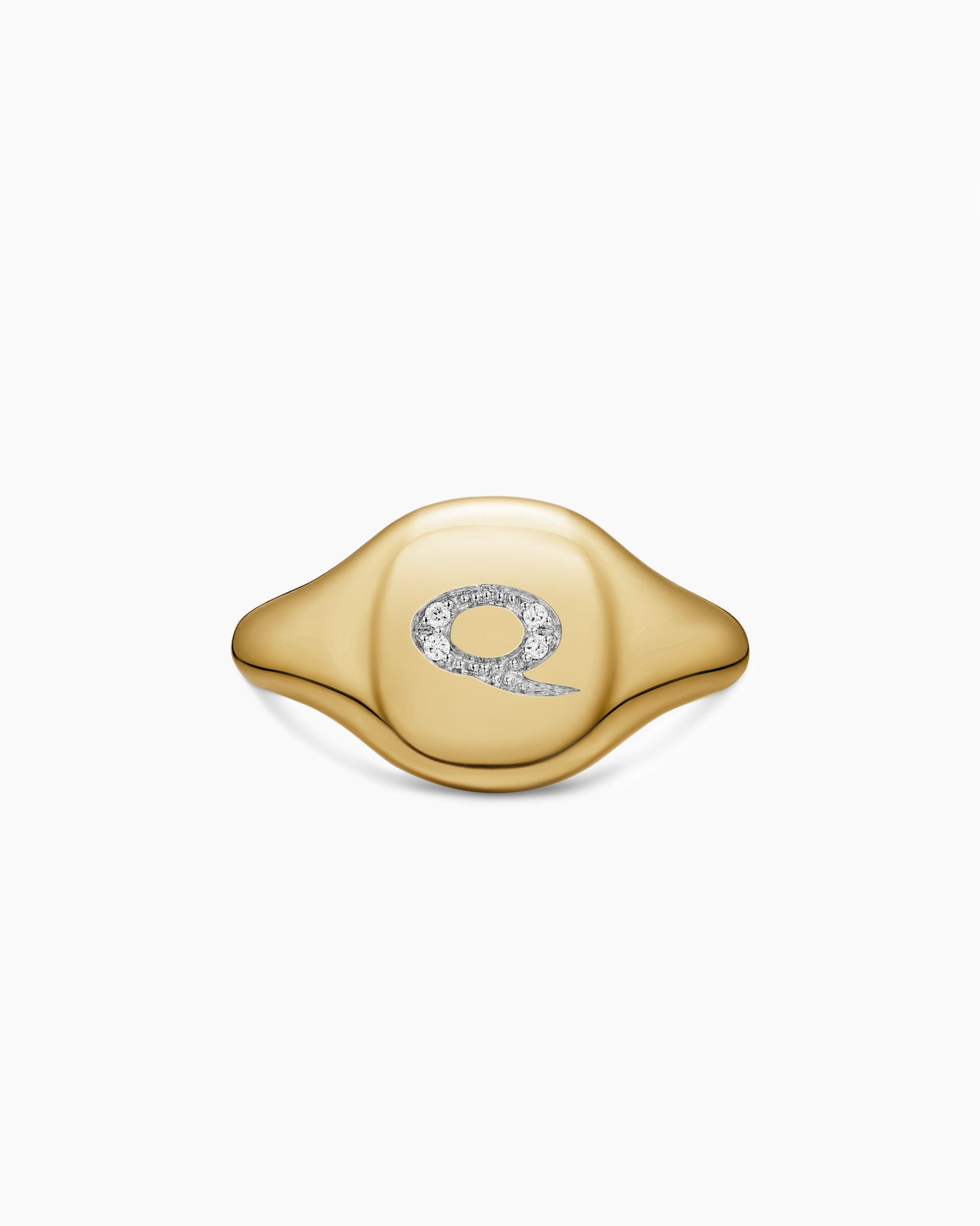DY Initial Pinky Ring in 18K Yellow Gold with Diamond Q, 9.8mm - Image 4